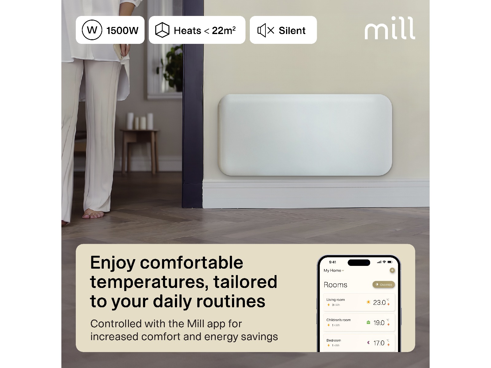 Mill Invisible Smart WiFi Gen 4 panelövn 1500W Panelelement