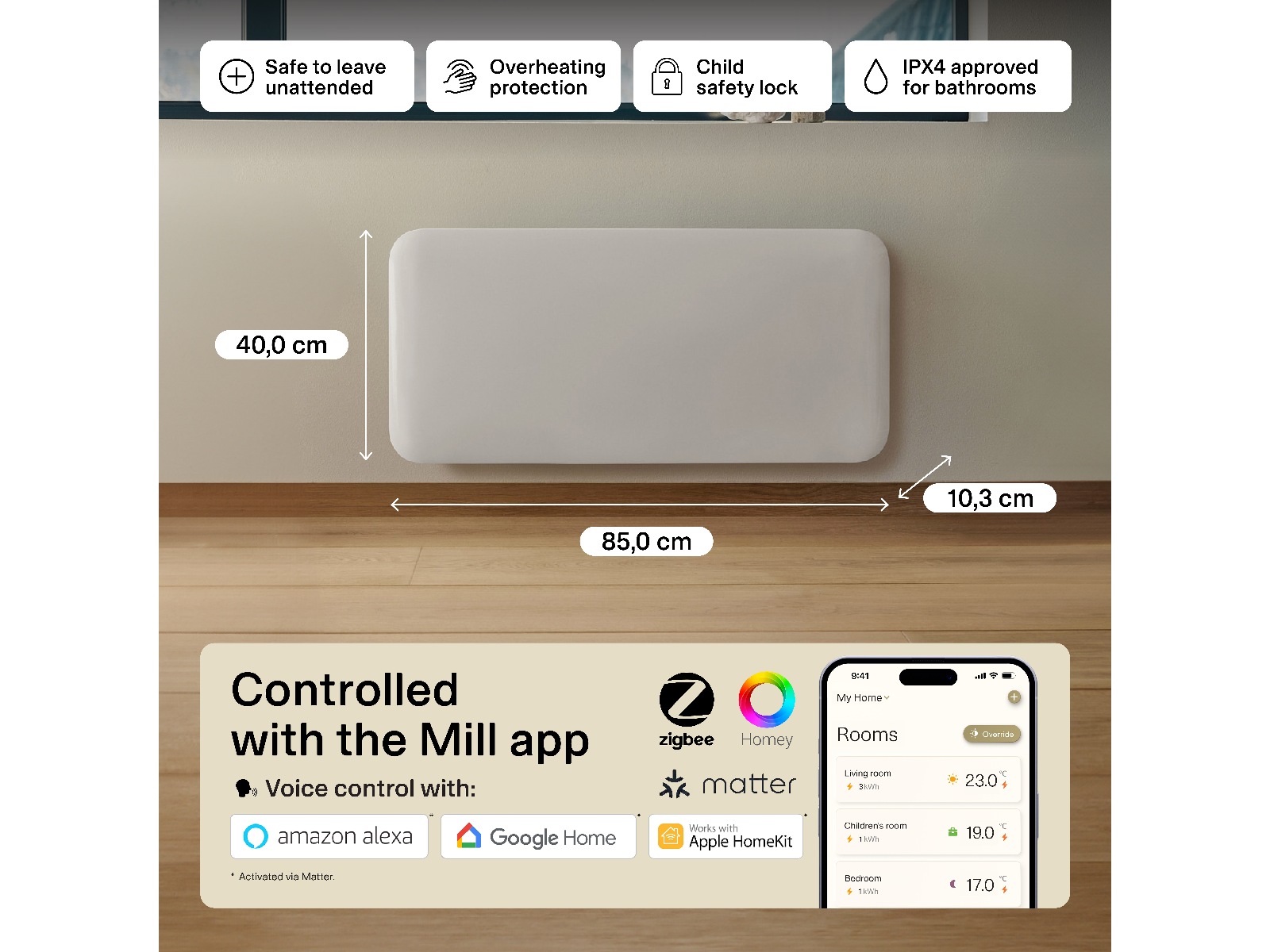 Mill Invisible Smart WiFi Gen 4 panelövn 1500W Panelelement