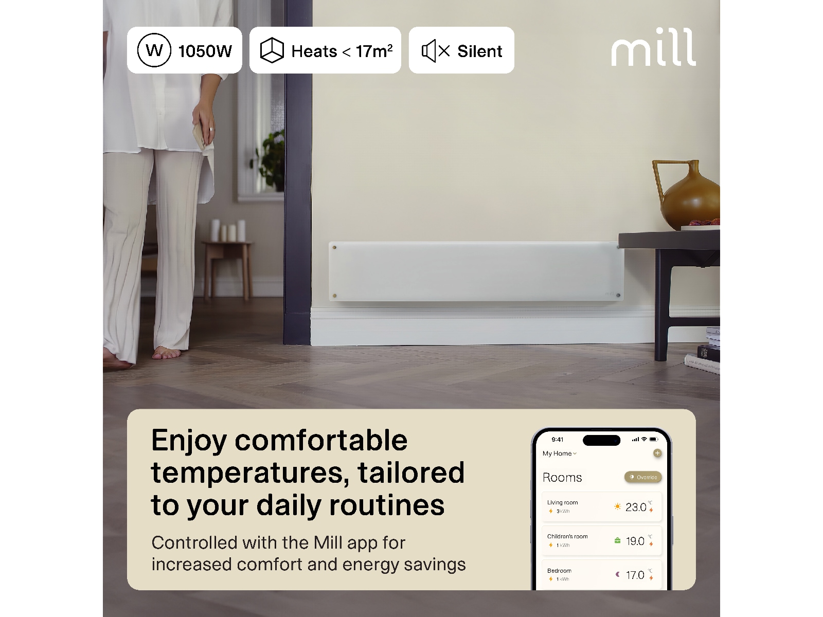 Mill Glass Smart WiFi Gen 4 panelelement 1050W Panelelement