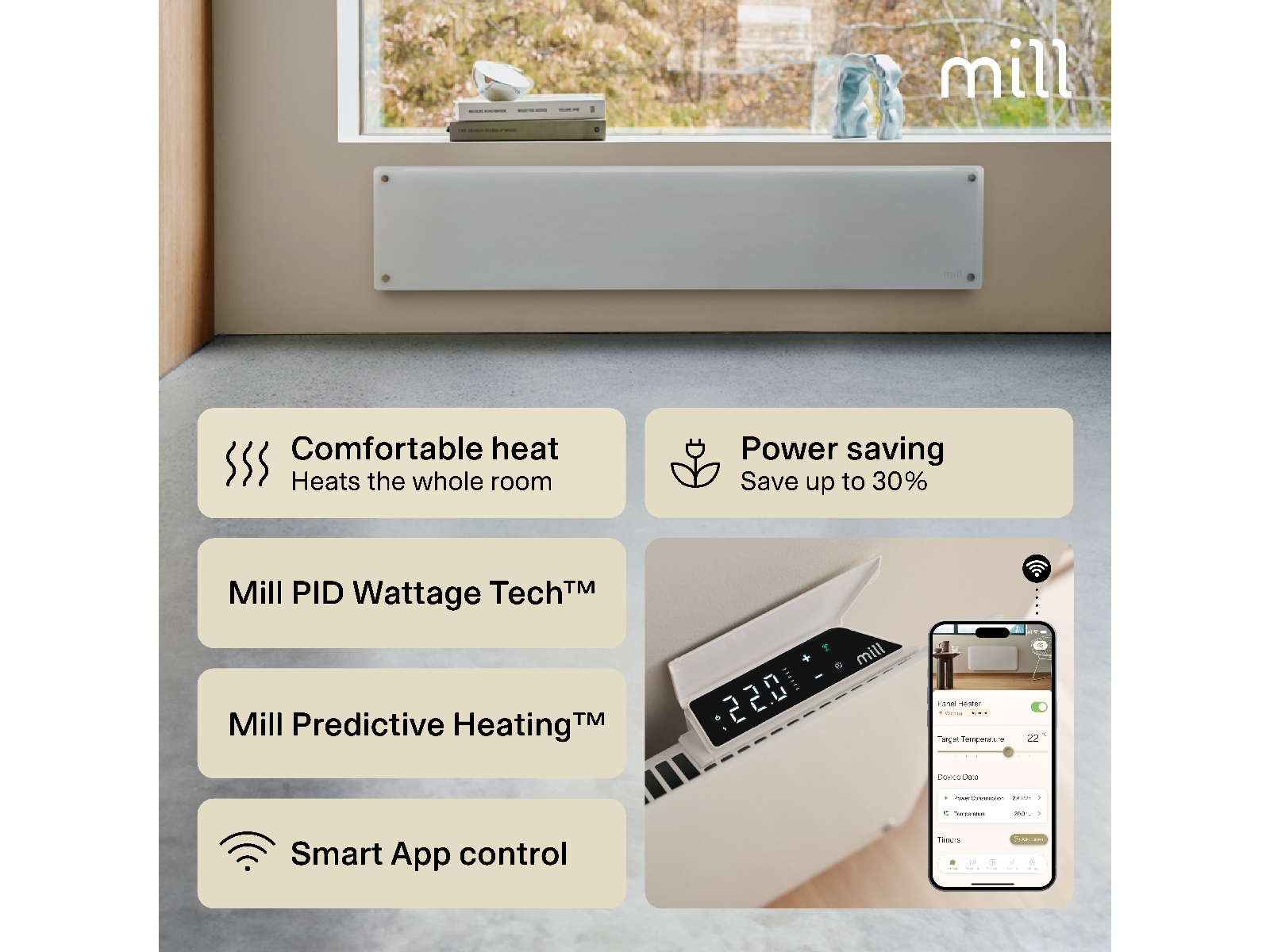 Mill Glass Smart WiFi Gen 4 panelelement 1050W Panelelement