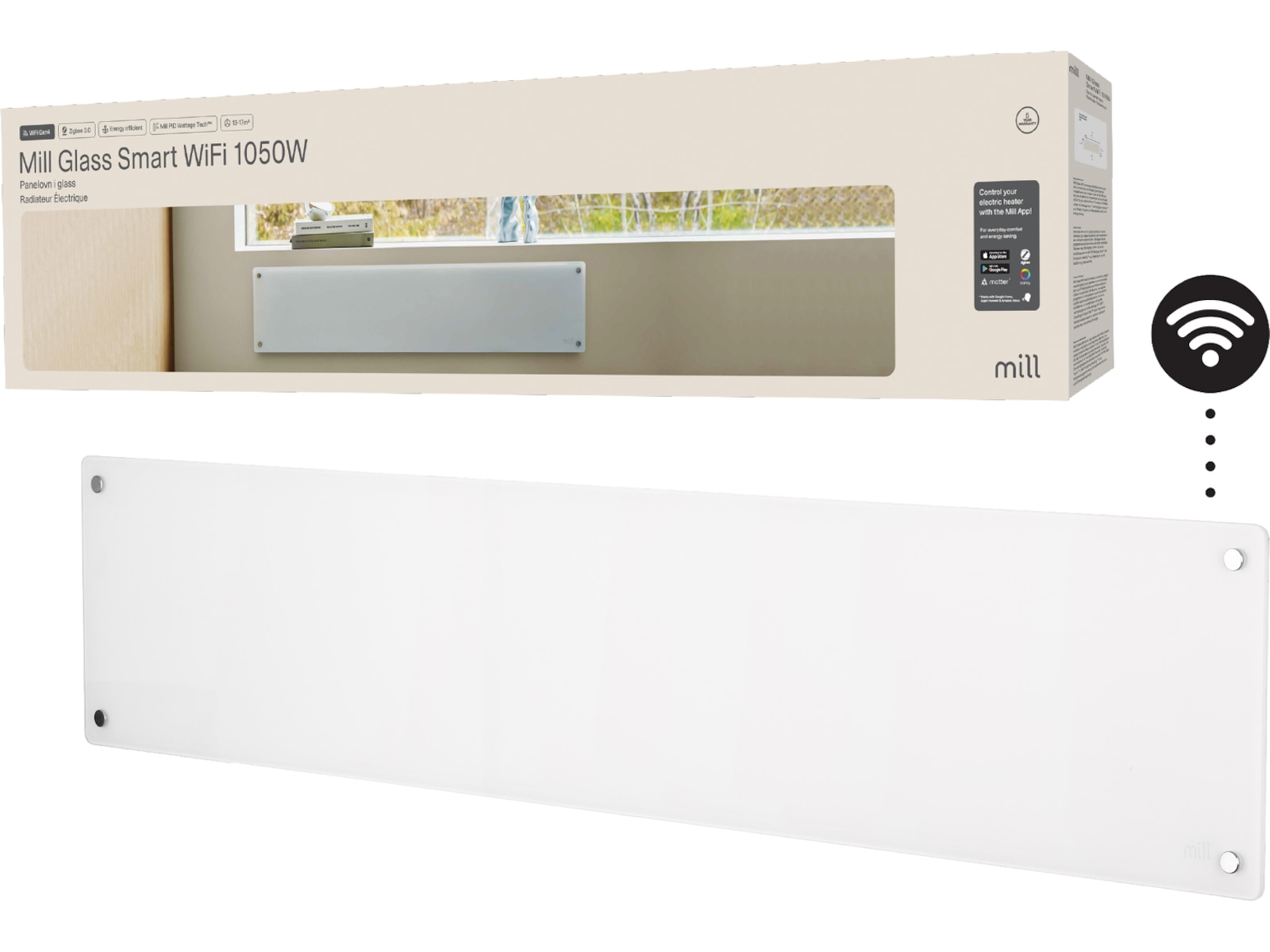 Mill Glass Smart WiFi Gen 4 panelelement 1050W Panelelement