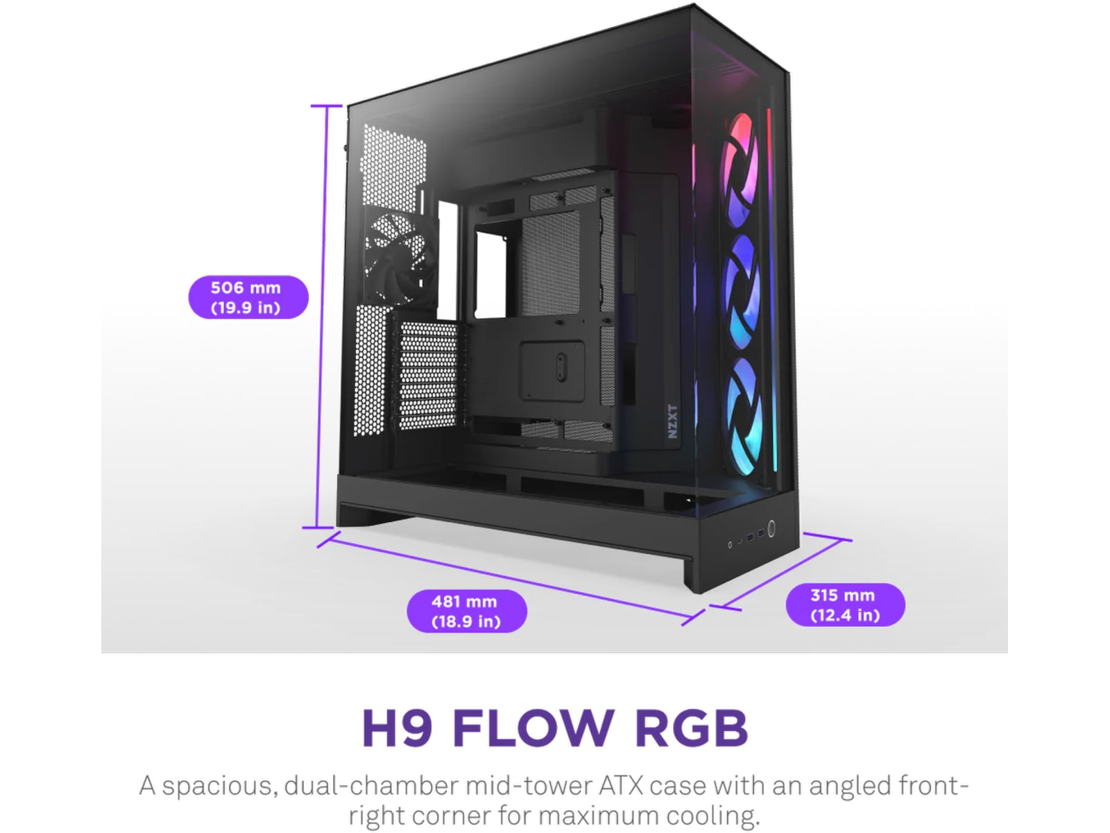 NZXT H9 Flow RGB Mid Tower (svart) Midi tower