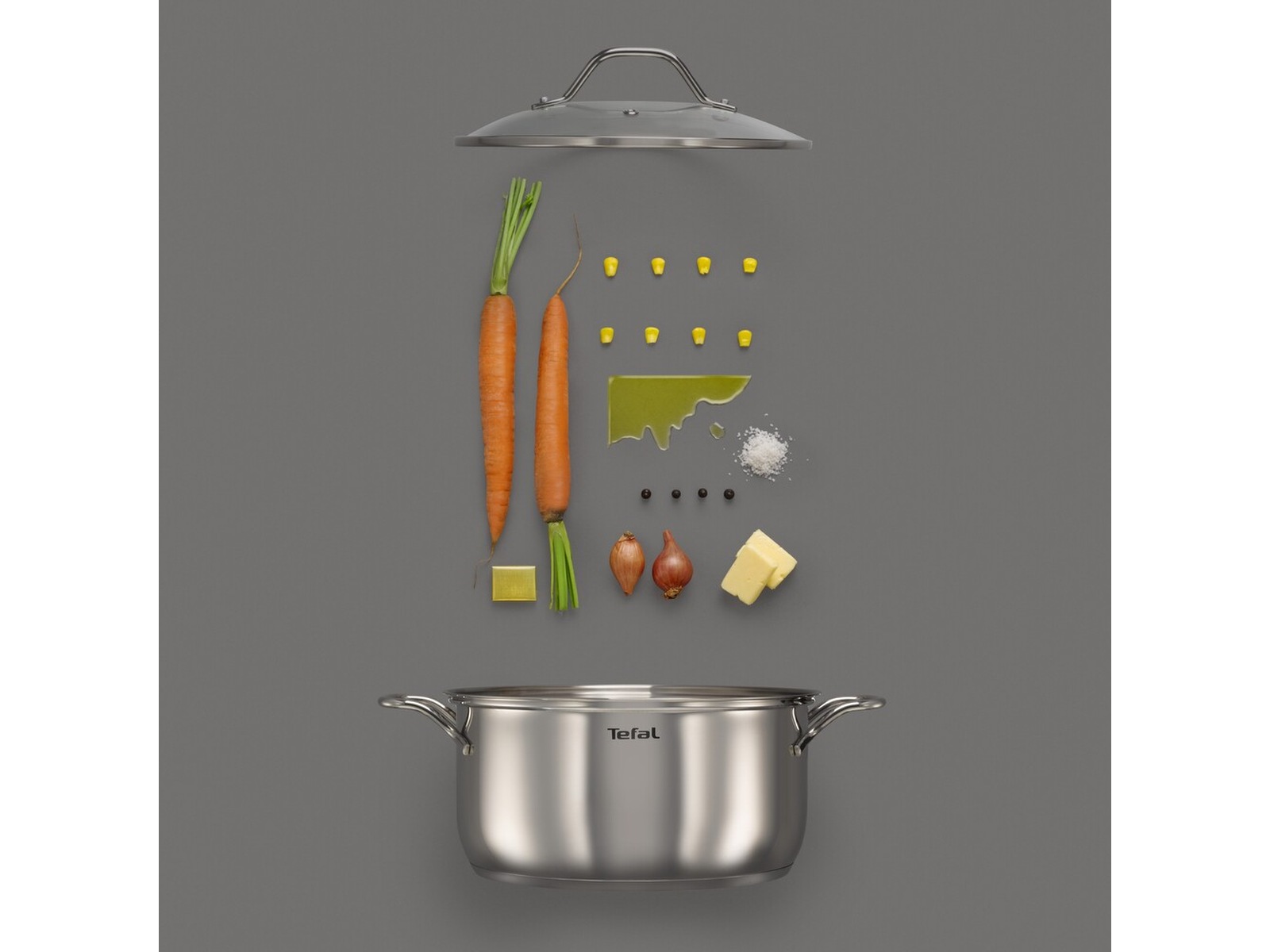 Tefal Intuition 7-delat kastrullset i obelagt rostfritt stål B864S734 Tillbehör till hällar, ugn och spis