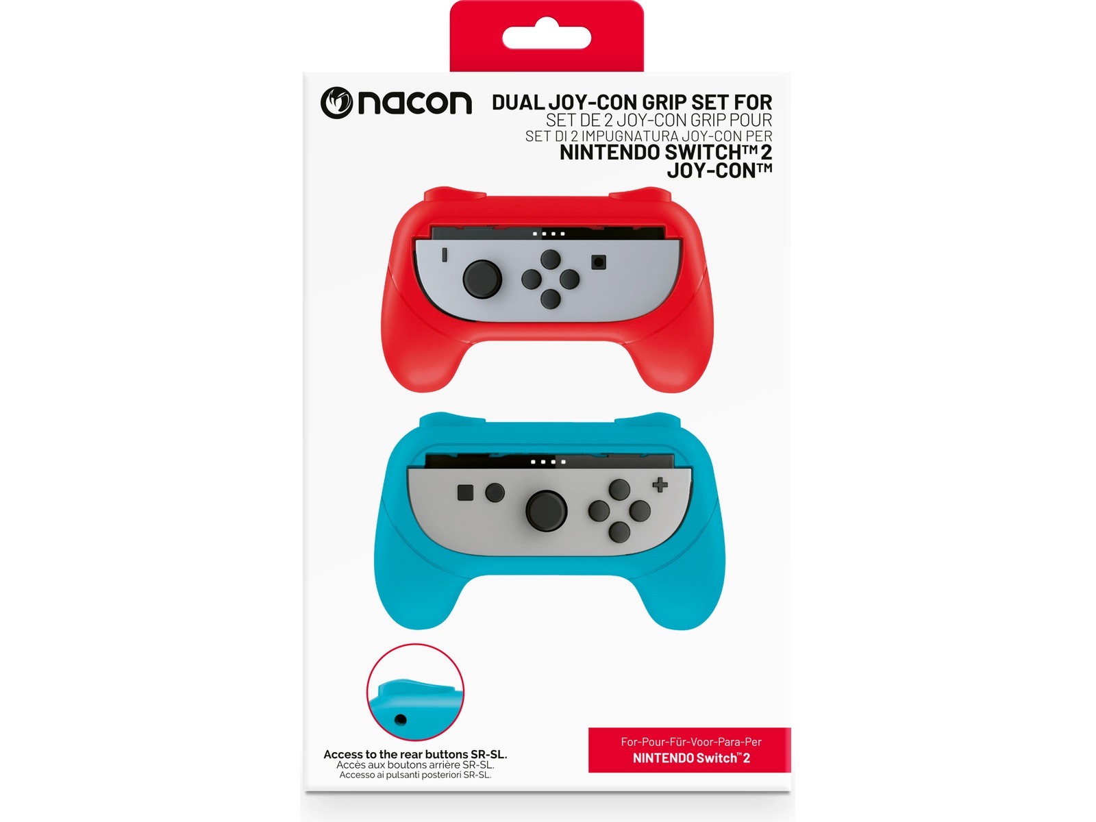 Nacon Joy-Con Grip til Nintendo Switch 2 (blå/röd) Tillbehör till spelkonsoler