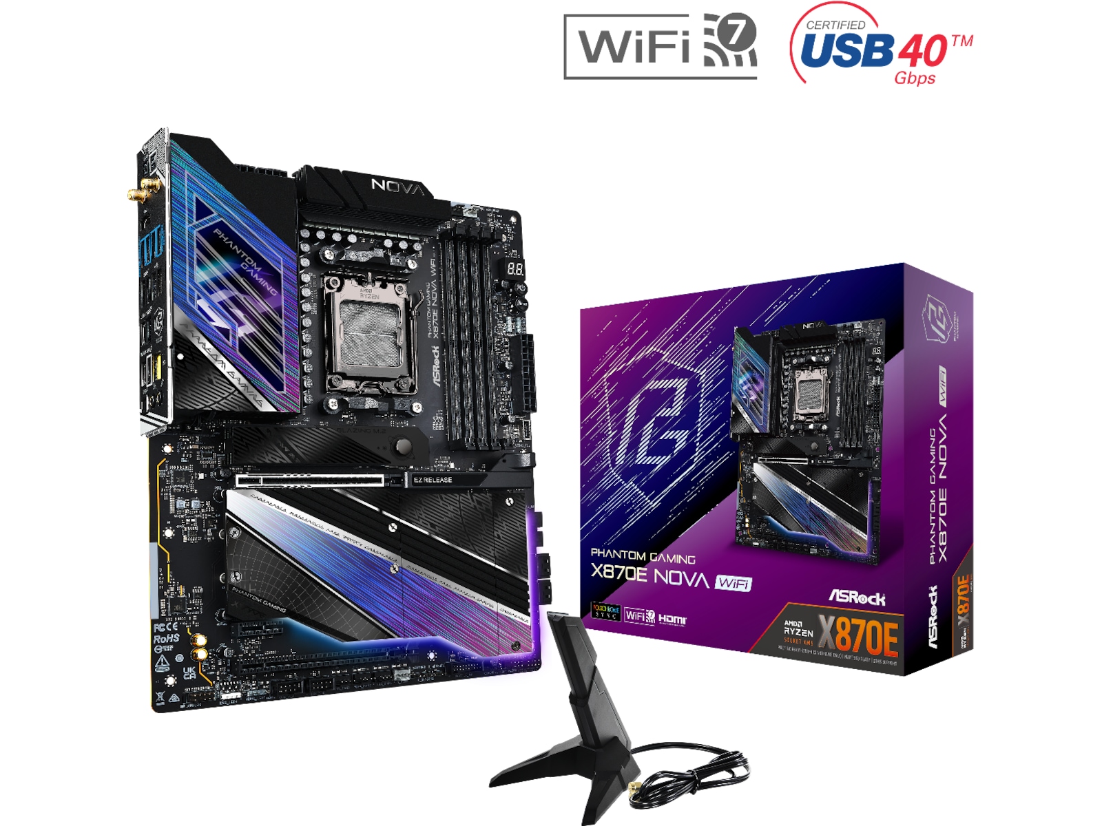 ASRock X870E Phantom Gaming Nova WiFi Moderkort -B-Grade Demo moderkort