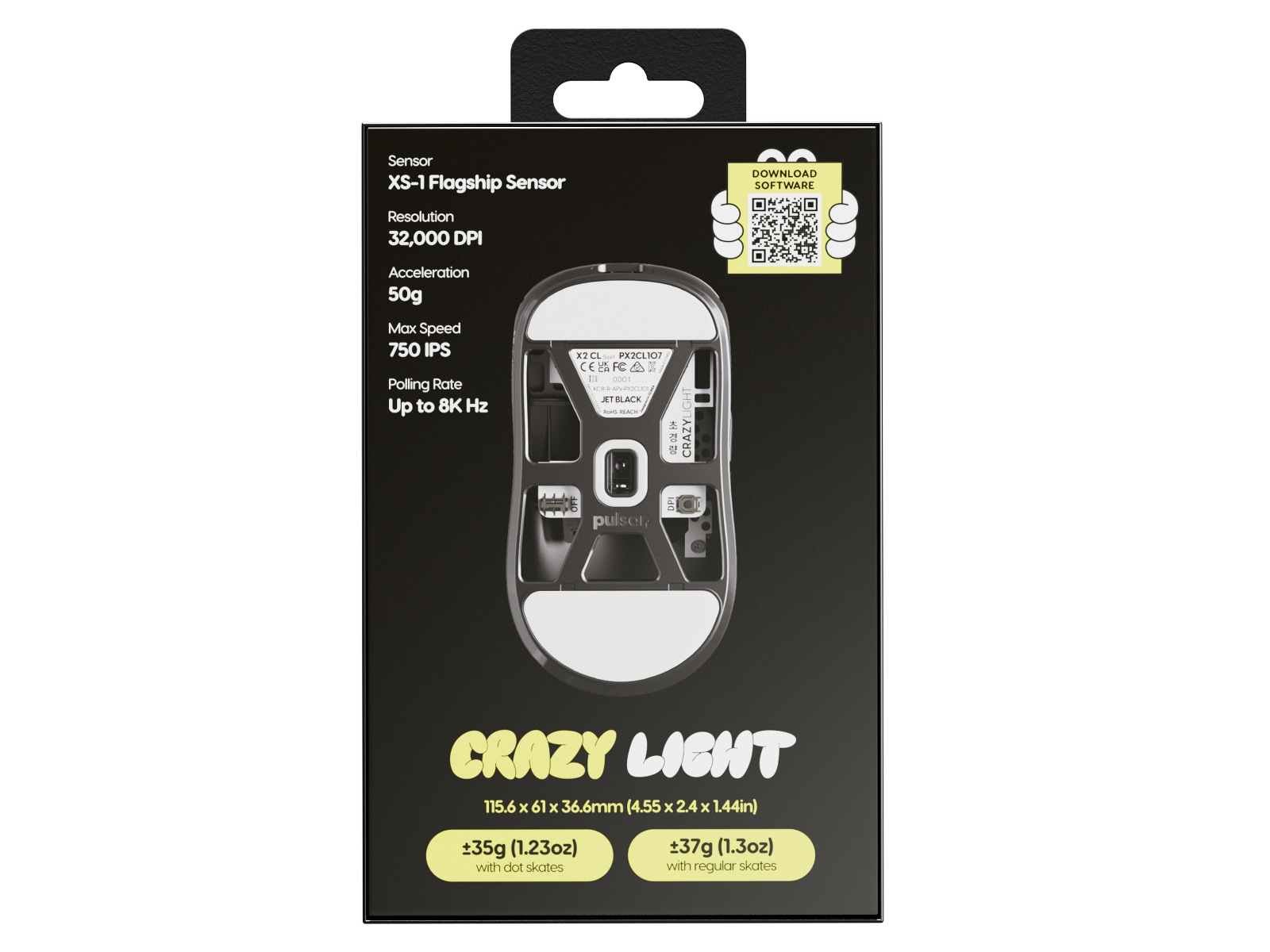 Pulsar X2 CrazyLight Trådlös Gamingmus (Jet Black) Gamingmus