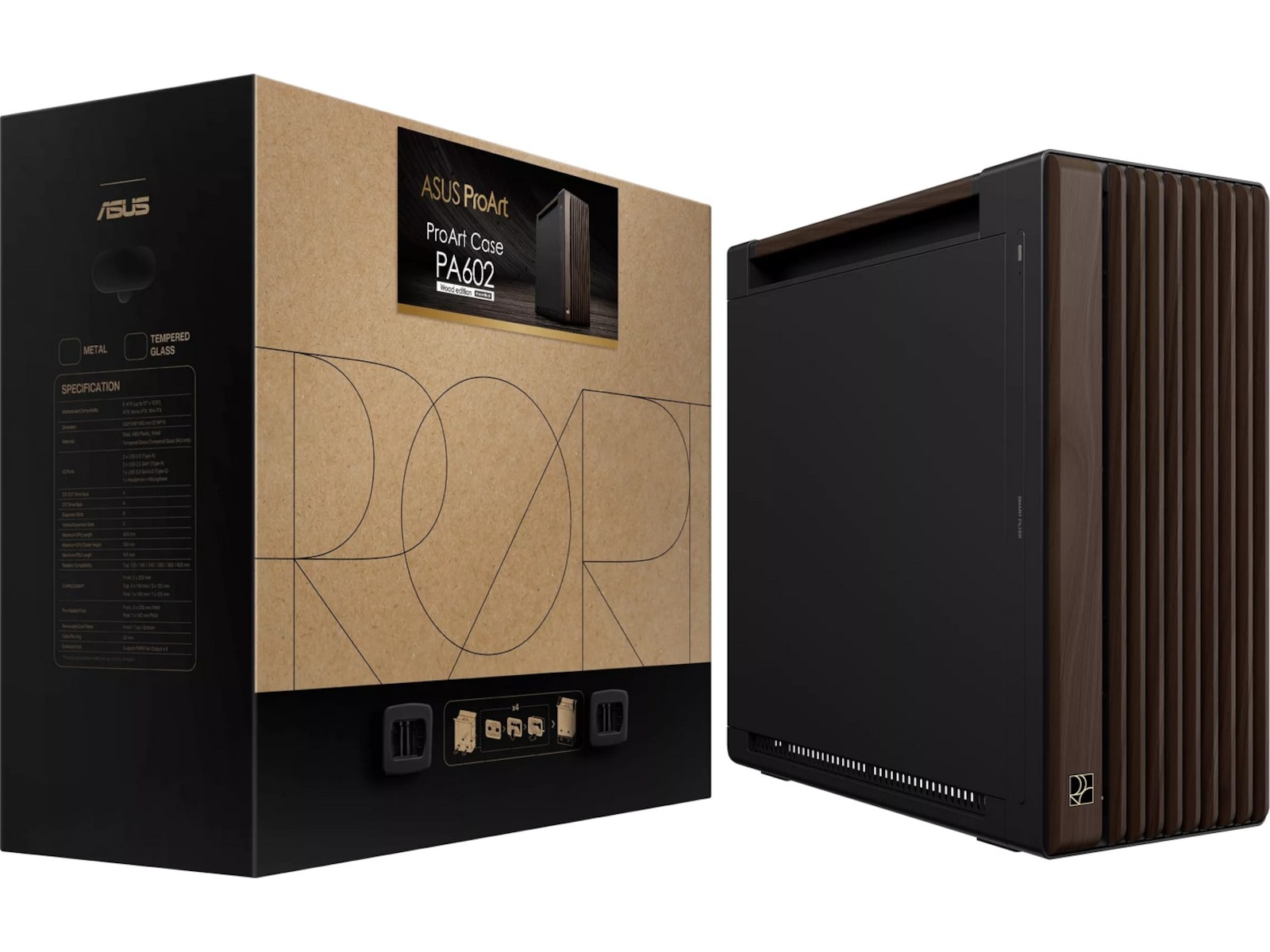 Asus PA602 PROART Walnut Wood Metal PWM Modern Mid Tower (svart) Mini/Micro/Nano tower