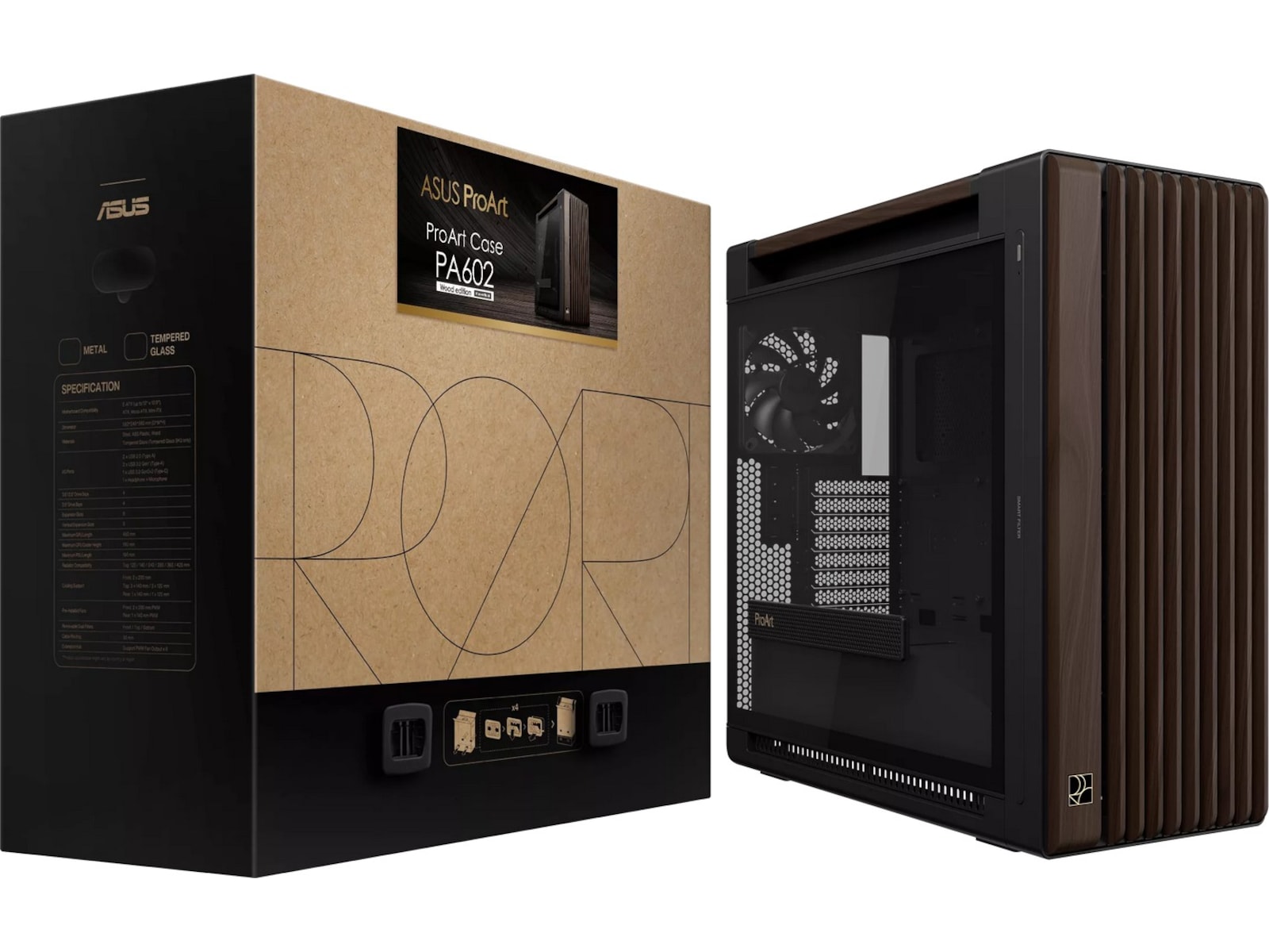 Asus PA602 PROART Walnut Wood TG PWM Modern Mid Tower (svart) Mini/Micro/Nano tower