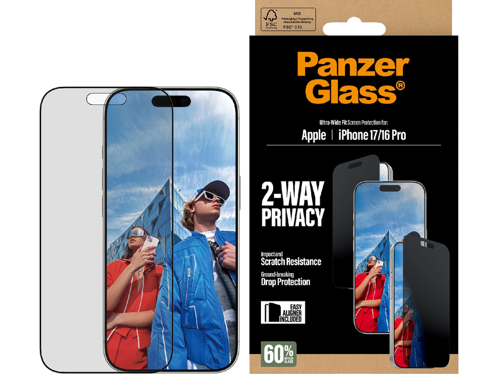 PanzerGlass iPhone 17 / 16 Pro 2-Way Privacy Skärmskydd Skärmskydd mobiltelefon