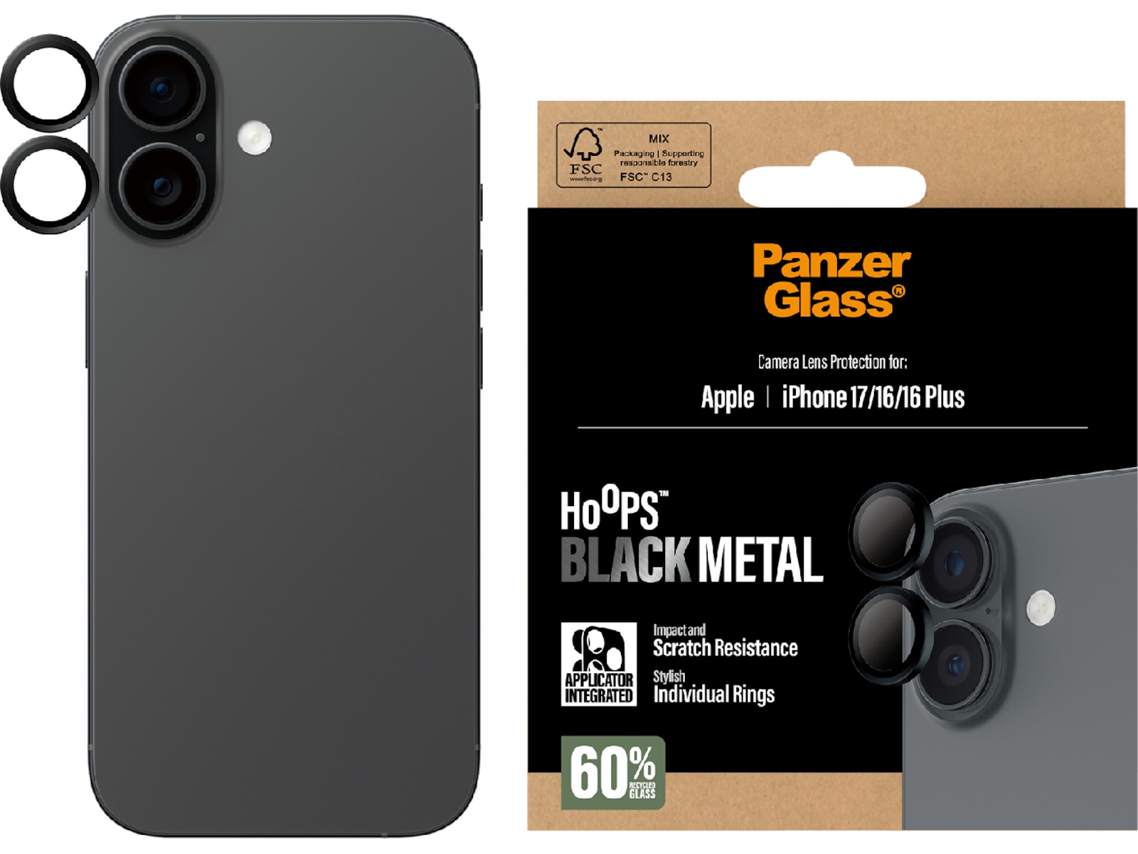 PanzerGlass iPhone 17/16/16 Plus Hoops Linsskydd (svart) Skärmskydd mobiltelefon