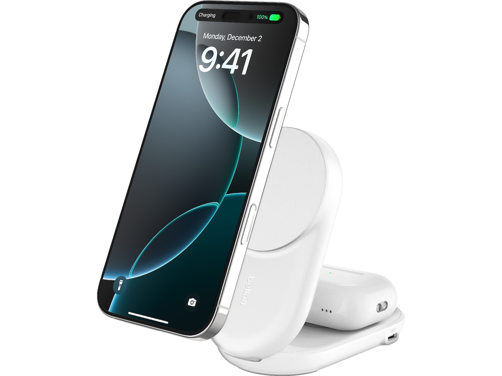 Belkin UltraCharge 2-i-1 Qi2 trådlös laddare (vit) Trådlös laddare