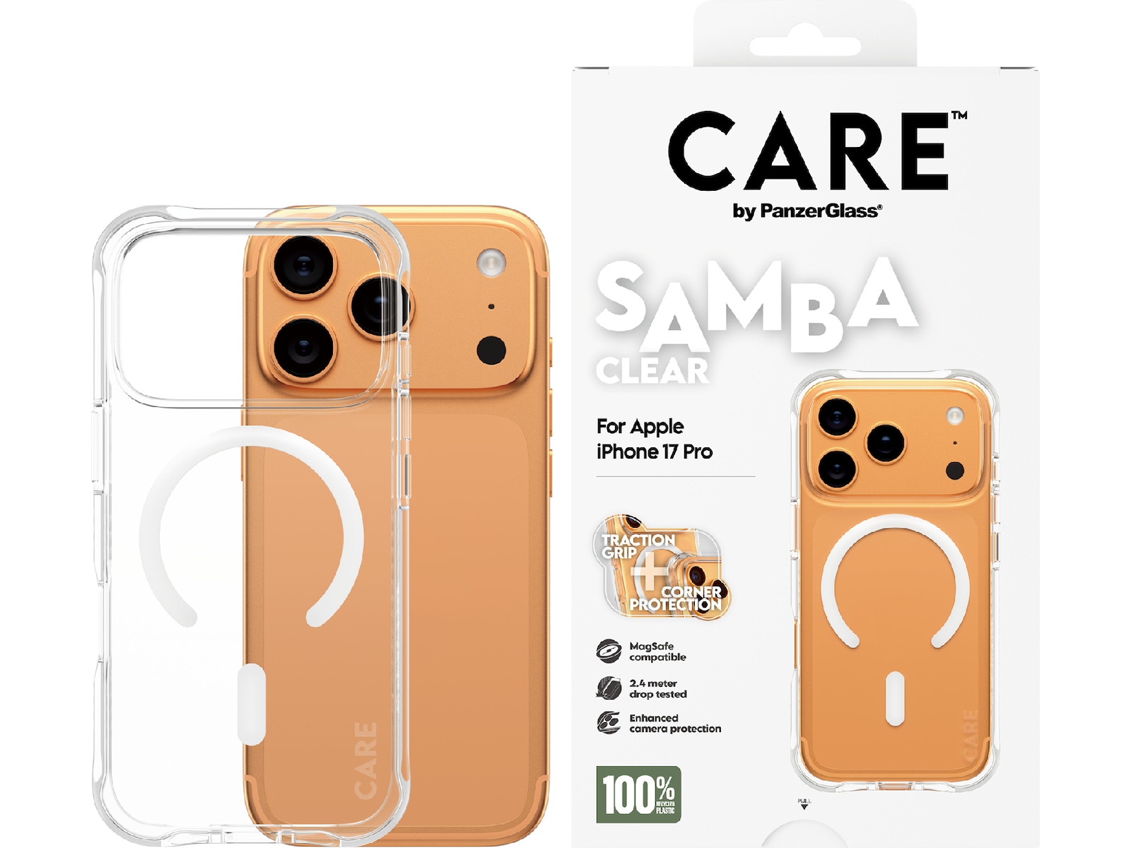 PanzerGlass CARE iPhone 17 Pro Samba Hardcase Fodral (Transparent/Vit) Mobilskal