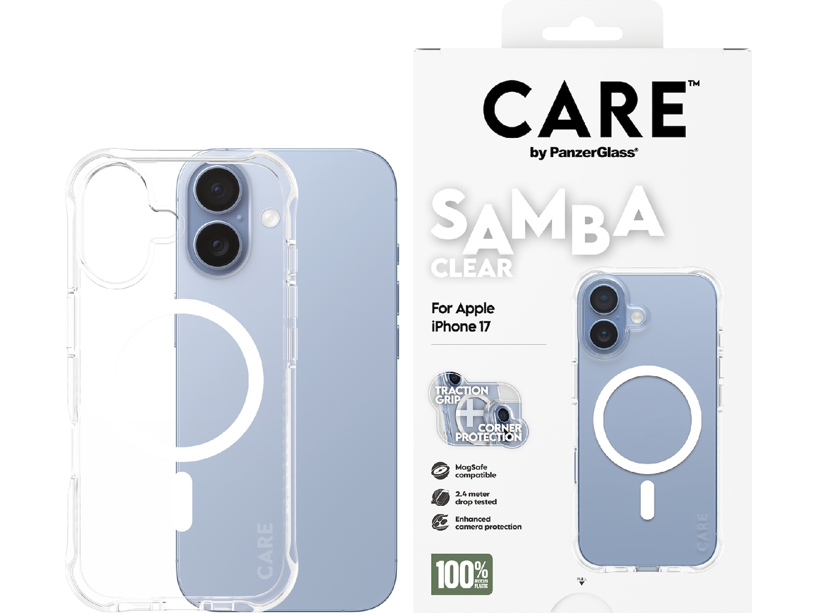 PanzerGlass CARE iPhone 17 Samba Hardcase (transparent/vit) Mobilskal