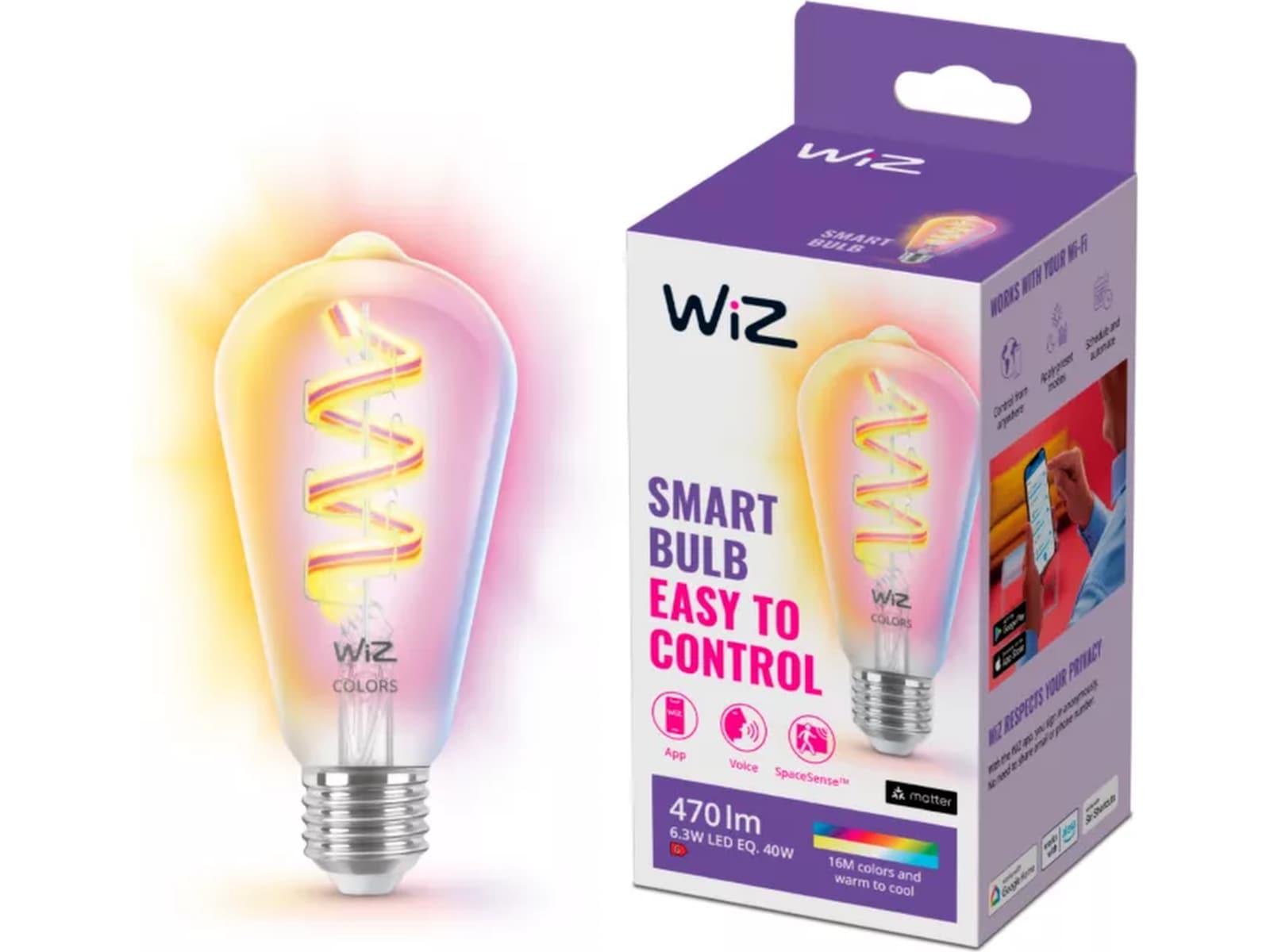 WiZ Clear 40W ST64 E27 RGB-lampa LED-lampor & glödlampor