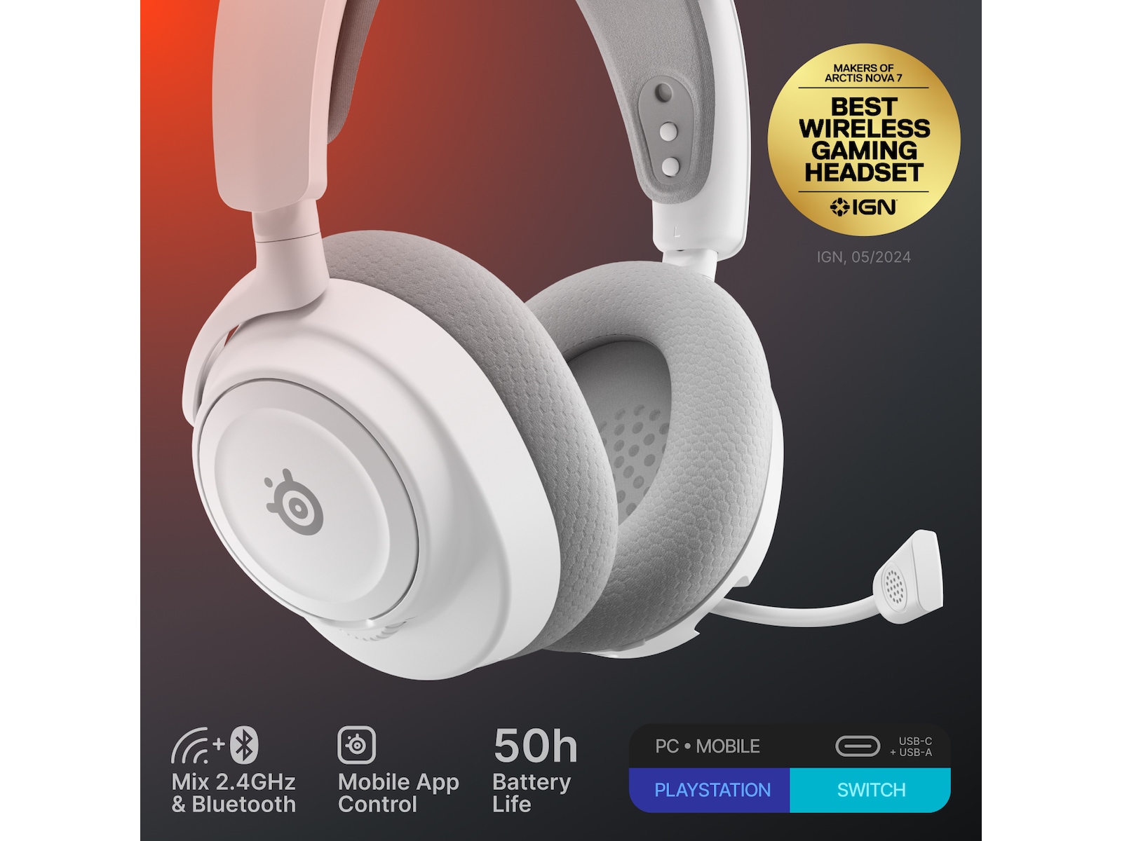 SteelSeries Arctis Nova 7 Gen 2 Trådlöst Gamingheadset (vit) Gamingheadset