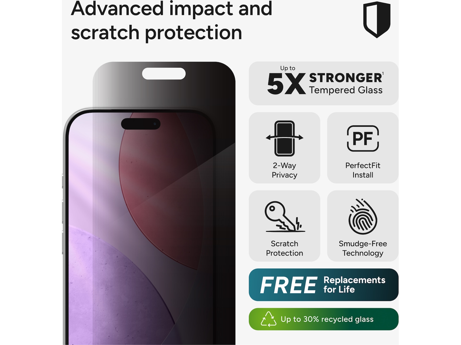 InvisibleShield Glass Elite  iPhone 17 Pro Privacy Skärmskydd Skärmskydd mobiltelefon