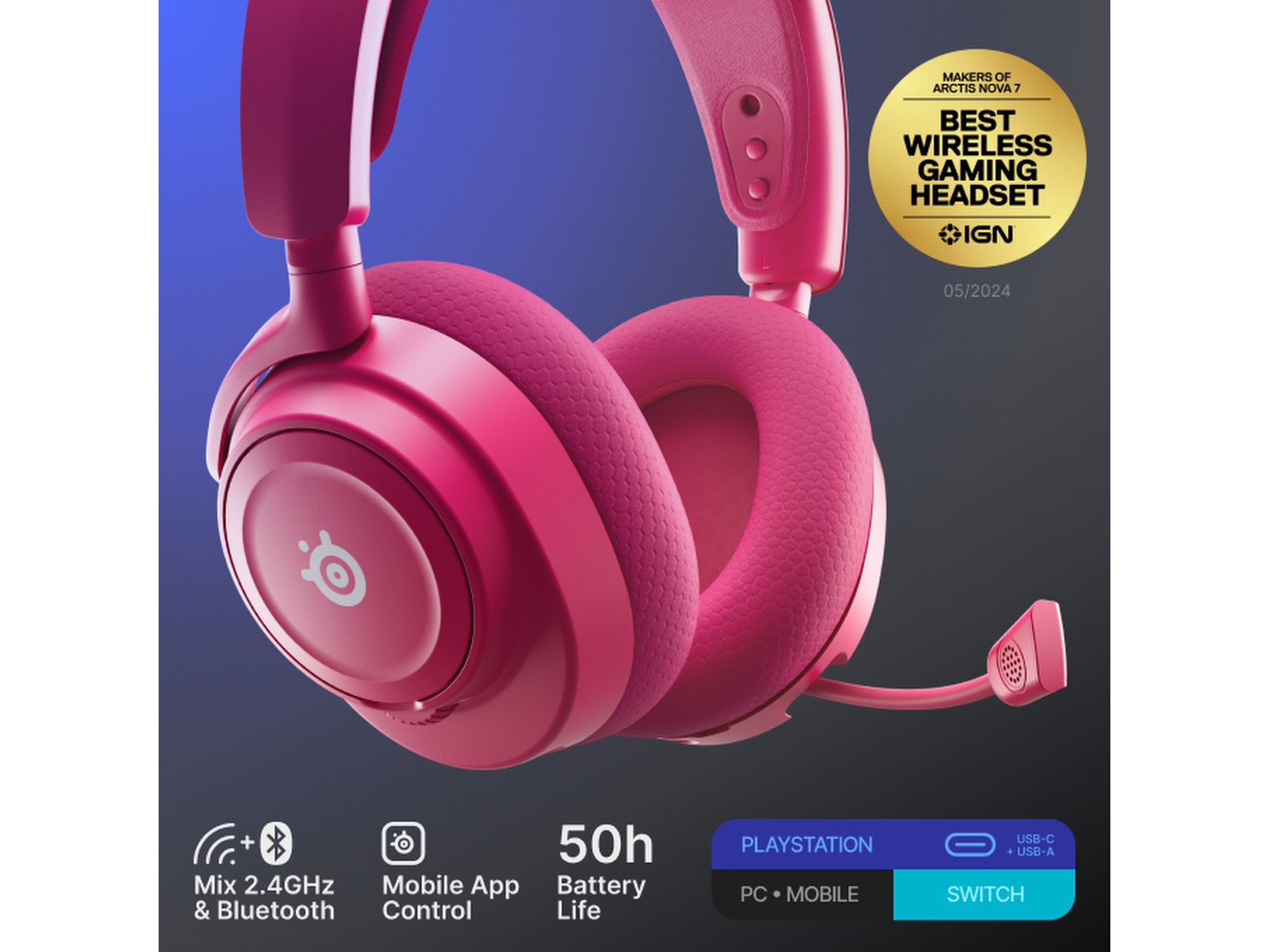 SteelSeries Arctis Nova 7P Gen 2 Trådlöst Gamingheadset (magenta) Gamingheadset