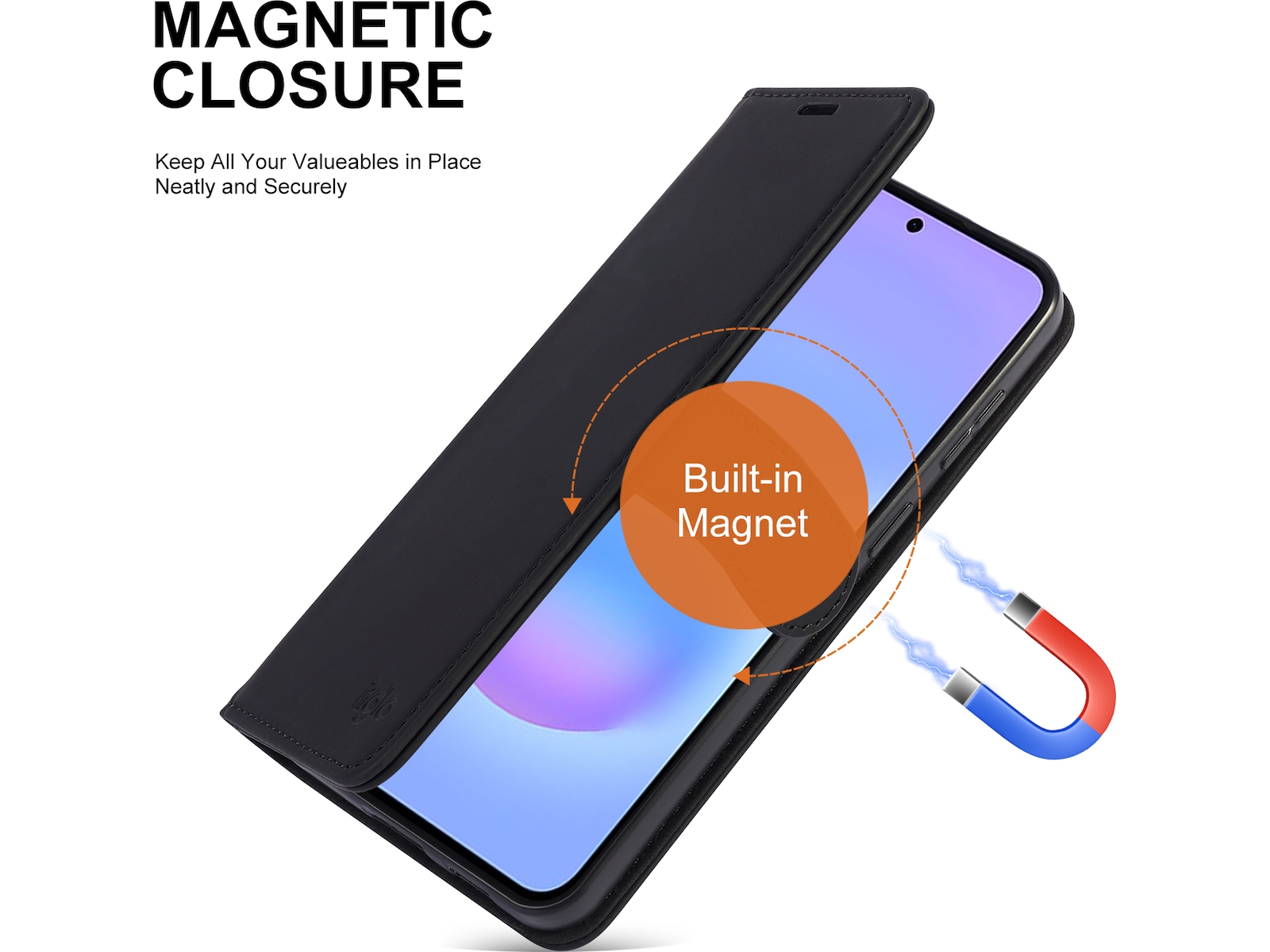 iiglo Galaxy A57 Plånboksfodral (svart) Mobilskal