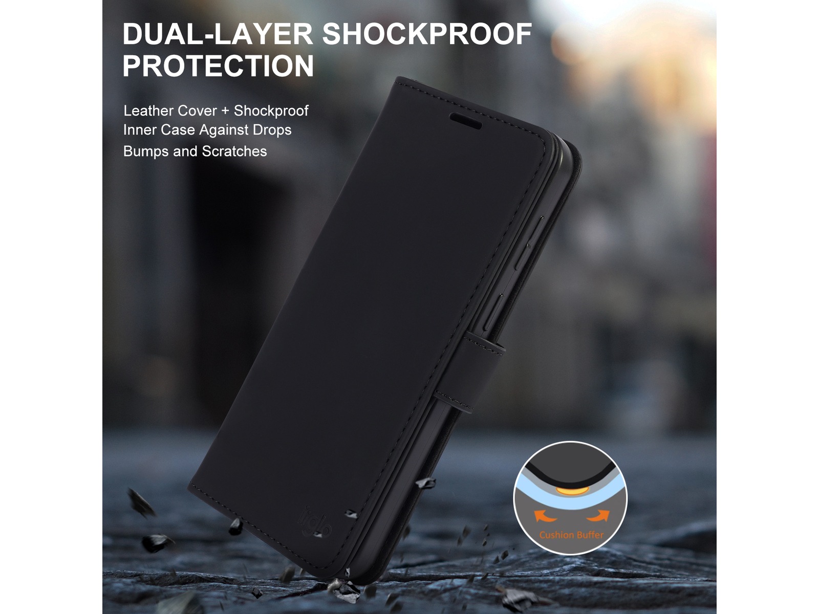 iiglo Galaxy A37 Plånboksfodral (svart) Mobilskal