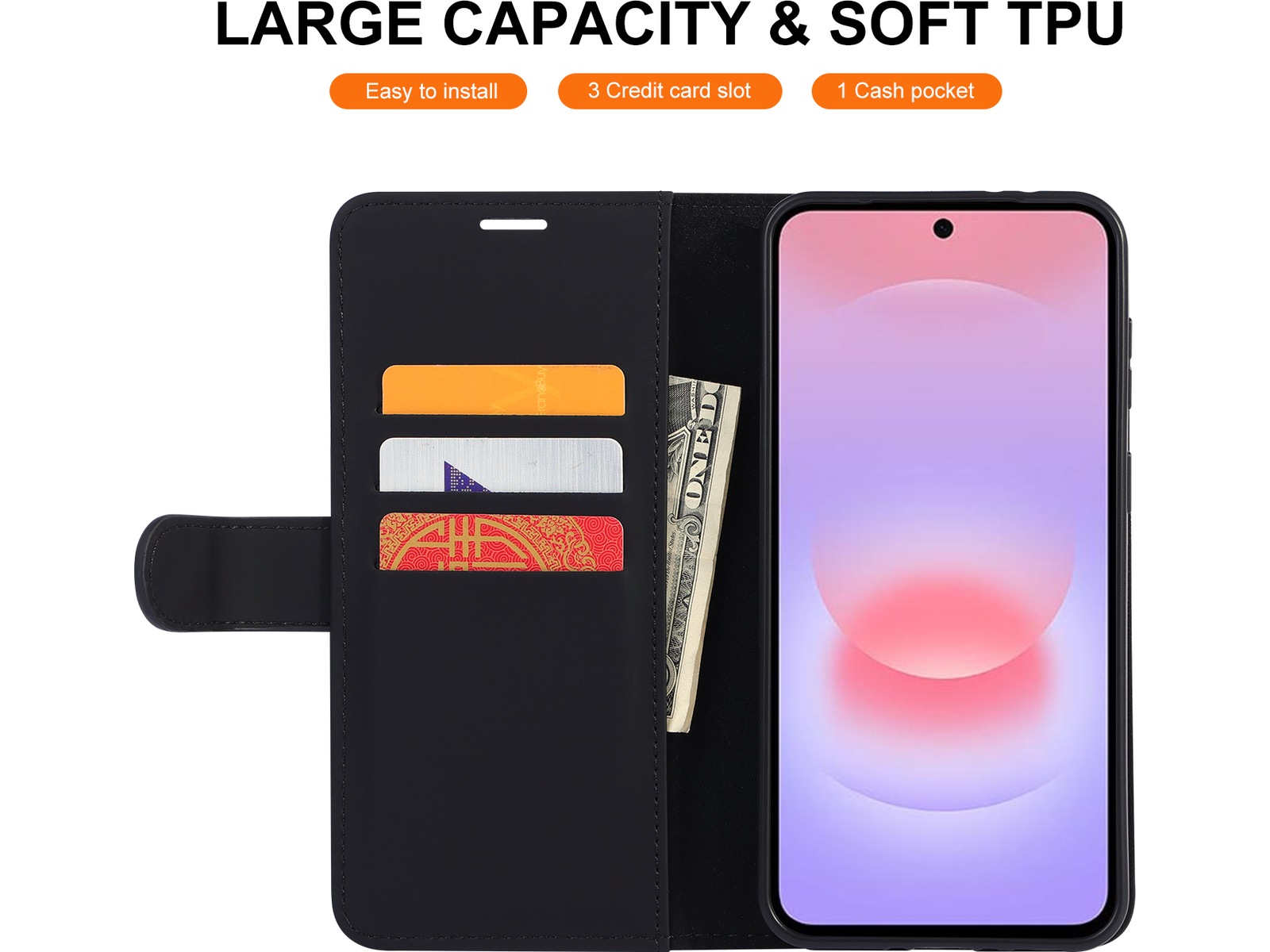 iiglo Galaxy A37 Plånboksfodral (svart) Mobilskal