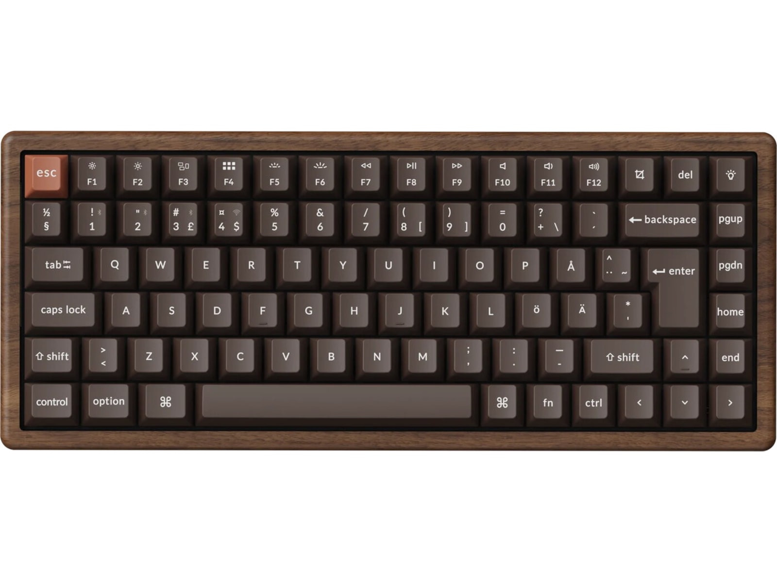 Keychron K2H-F1W-BO mekaniskt tangentbord 75% trådlöst (valnöt) Gamingtangentbord