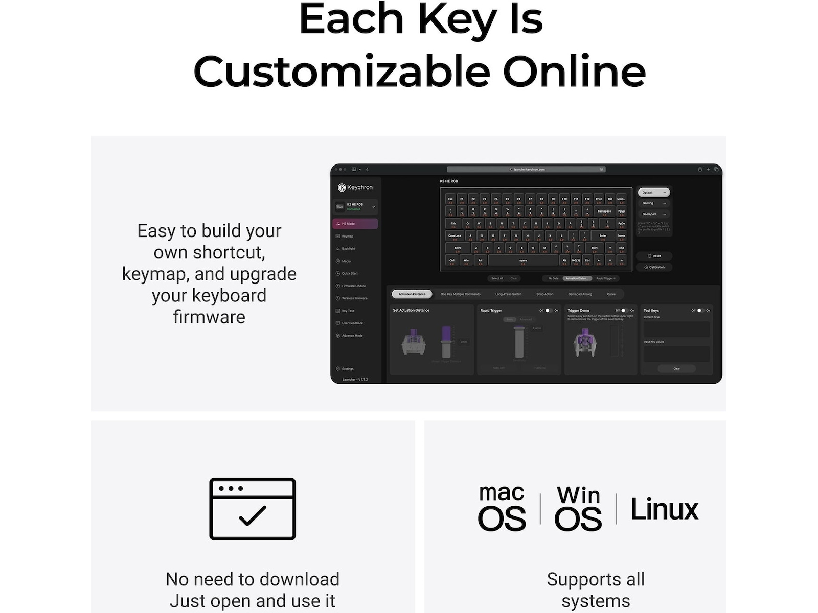 Keychron K2H-F1W-BO mekaniskt tangentbord 75% trådlöst (valnöt) Gamingtangentbord