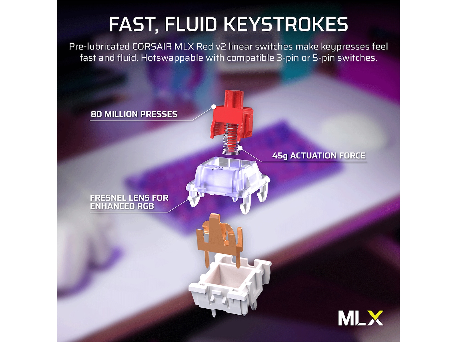 CORSAIR K65 PLUS WIRELESS Gaming Tangentbord (Atomic Purple) Tangentbord