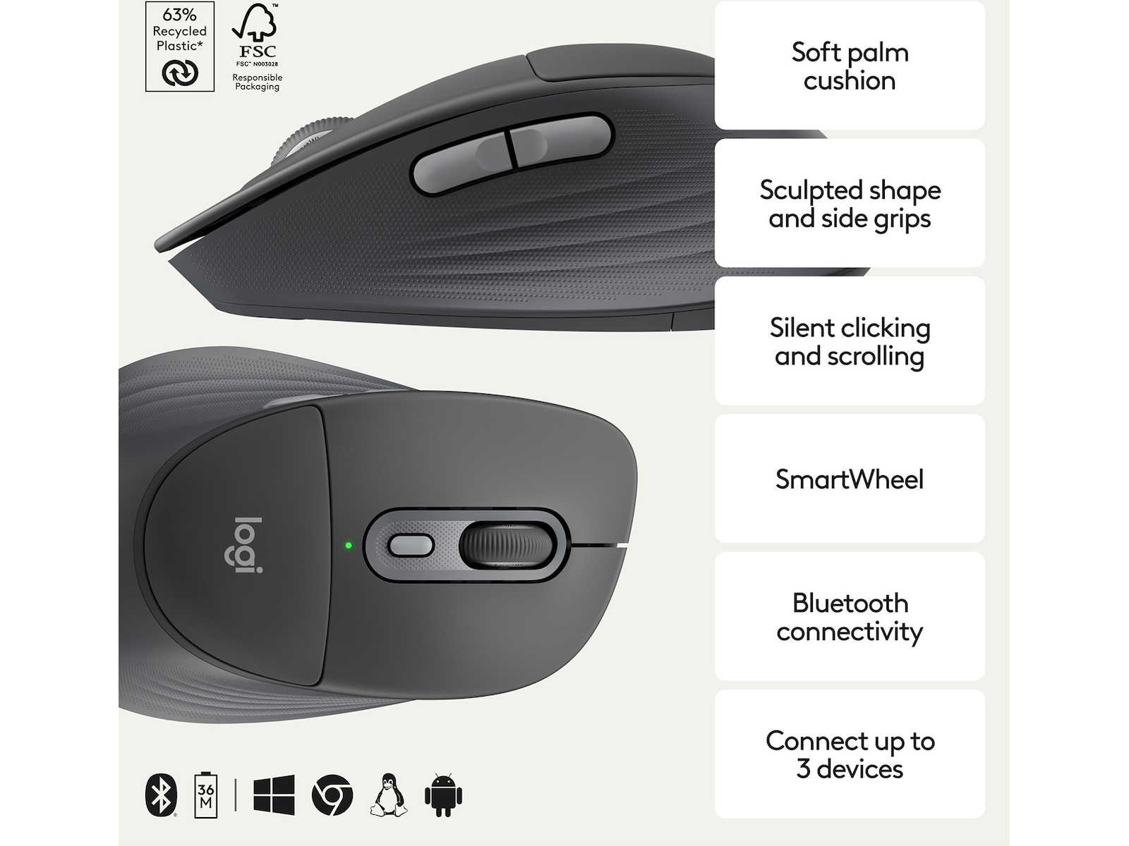 Logitech Signature Comfort M850 L trådlös mus (graphite) Mus