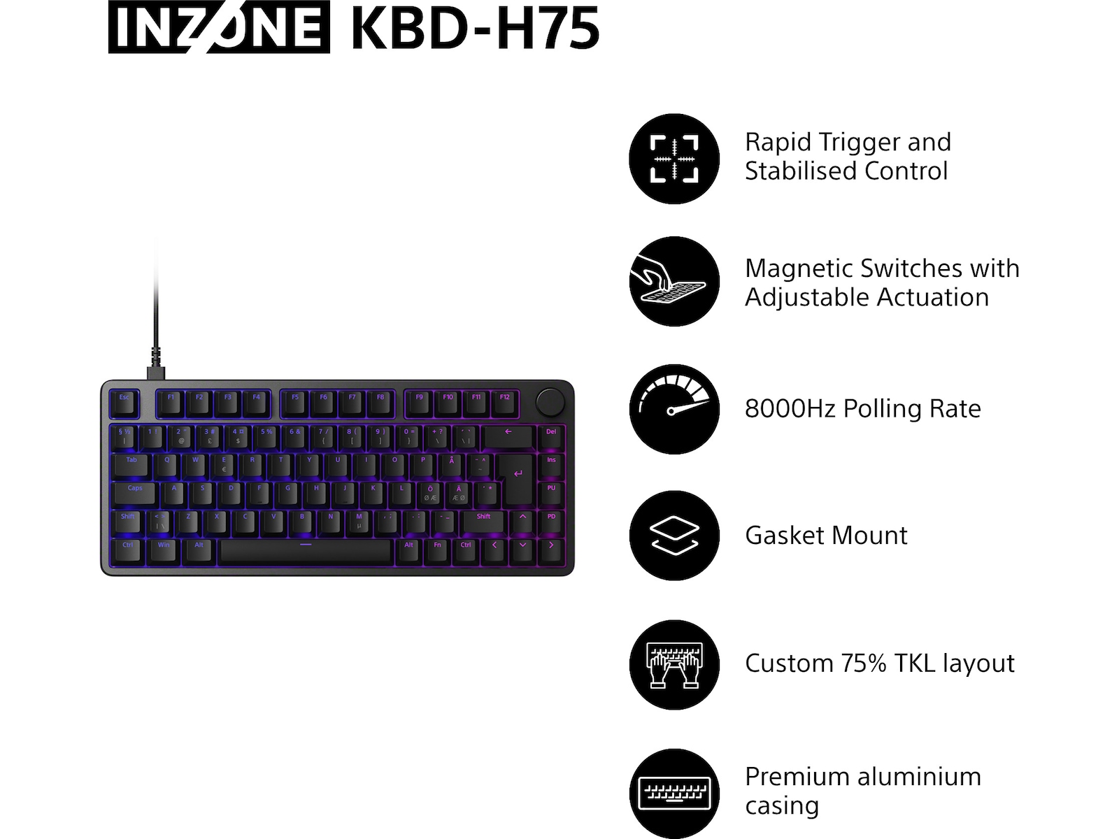 Sony INZONE KBD-H75 Gaming Tangentbord 75% TKL Gamingtangentbord