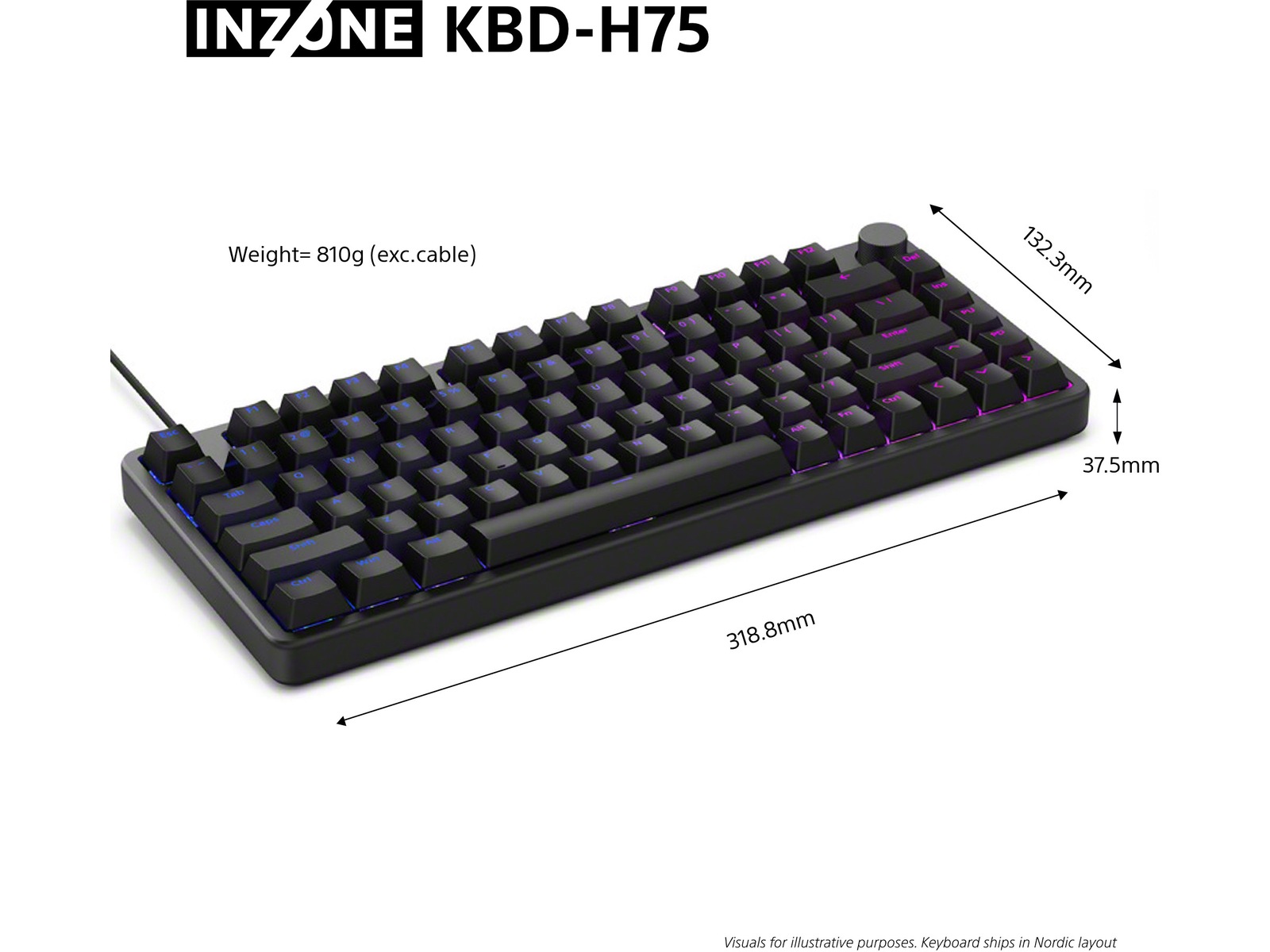 Sony INZONE KBD-H75 Gaming Tangentbord 75% TKL Gamingtangentbord