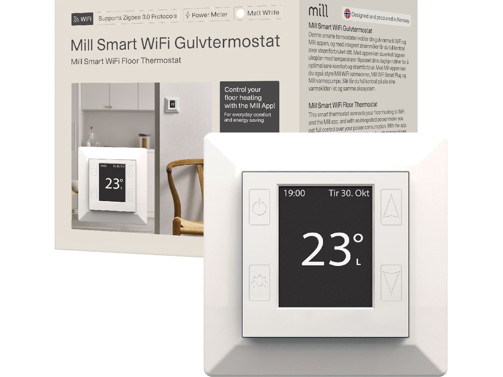 Mill Smart WiFi Golvtermostat 2-pack (matt vit) Tillbehör till värme