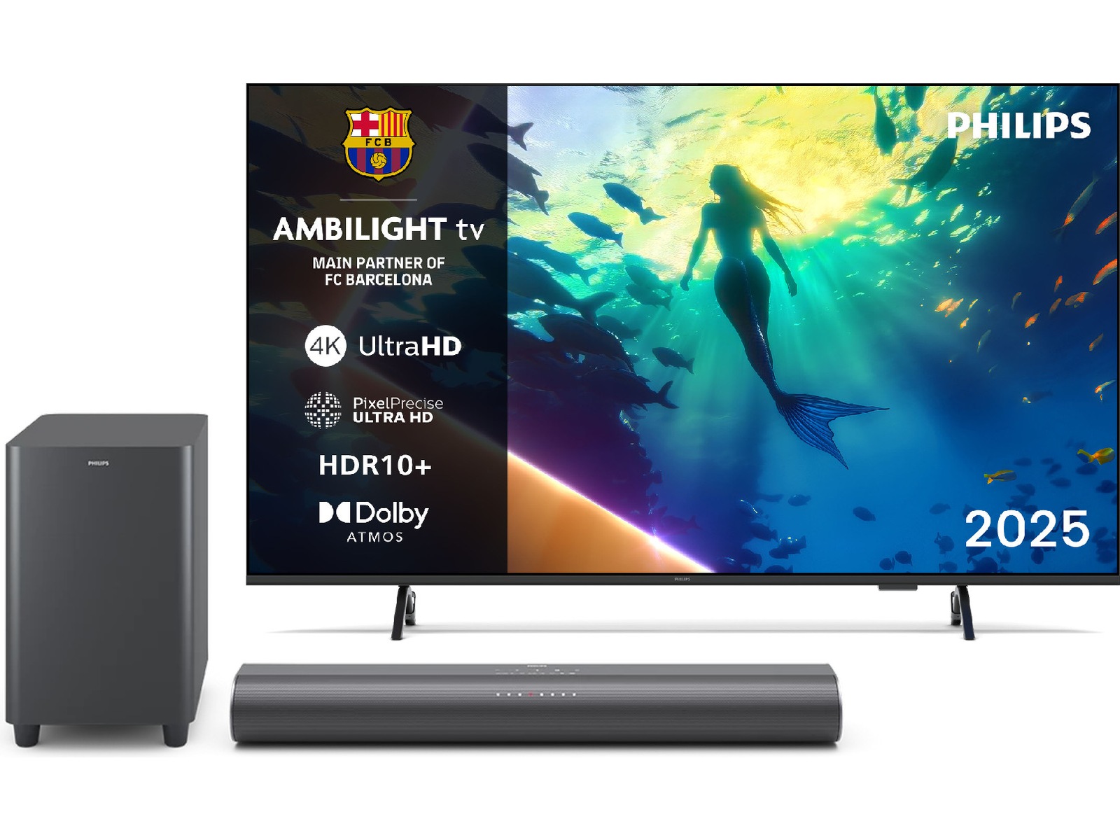 Philips 65" 4K LED Smart Ambilight TV PUS8000/12 (2025) + Soundbar 60 - 69 tums TV