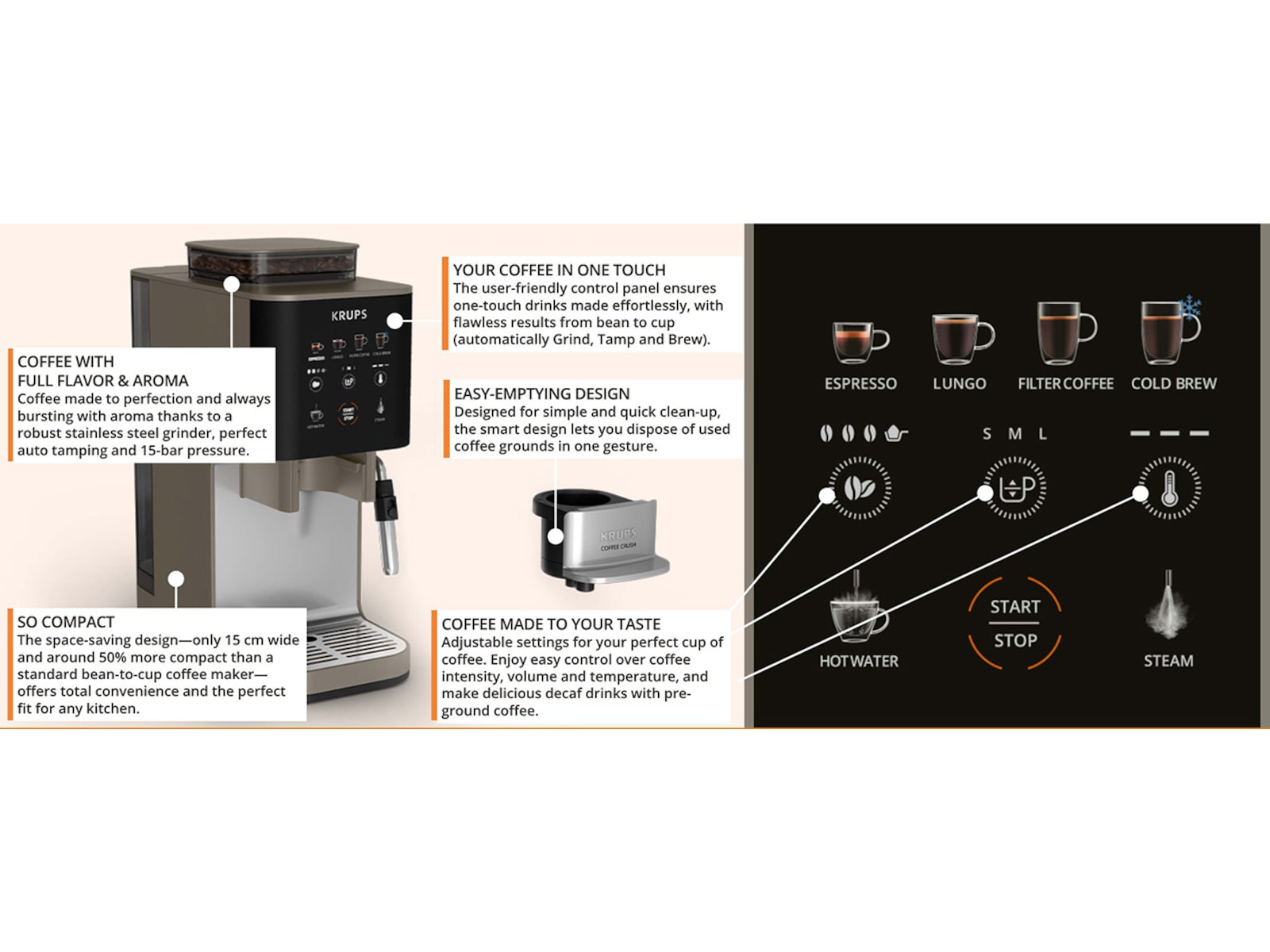 Krups Coffee Crush Experience espressomaskin 1,8L SA403BE0 Espressomaskiner