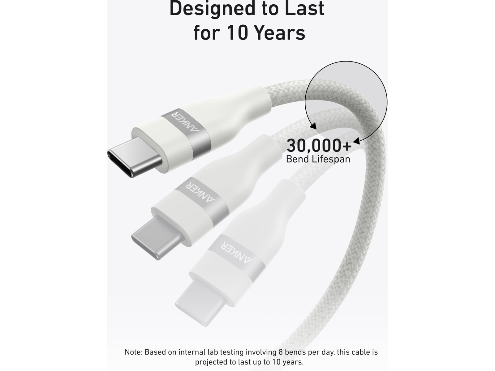Anker 240W USB-C flätat kabel 0,9m (vit) USB-kablar