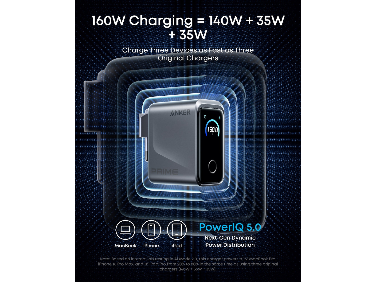 Anker Prime 160W 3 portar laddare (silver) Mobilladdare