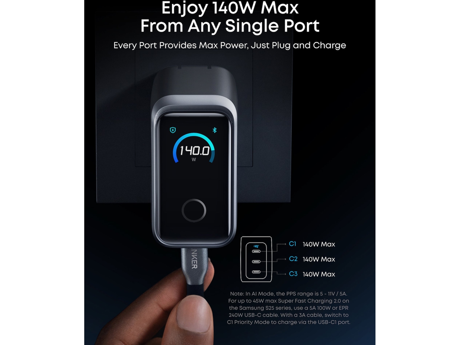 Anker Prime 160W 3 portar laddare (silver) Mobilladdare