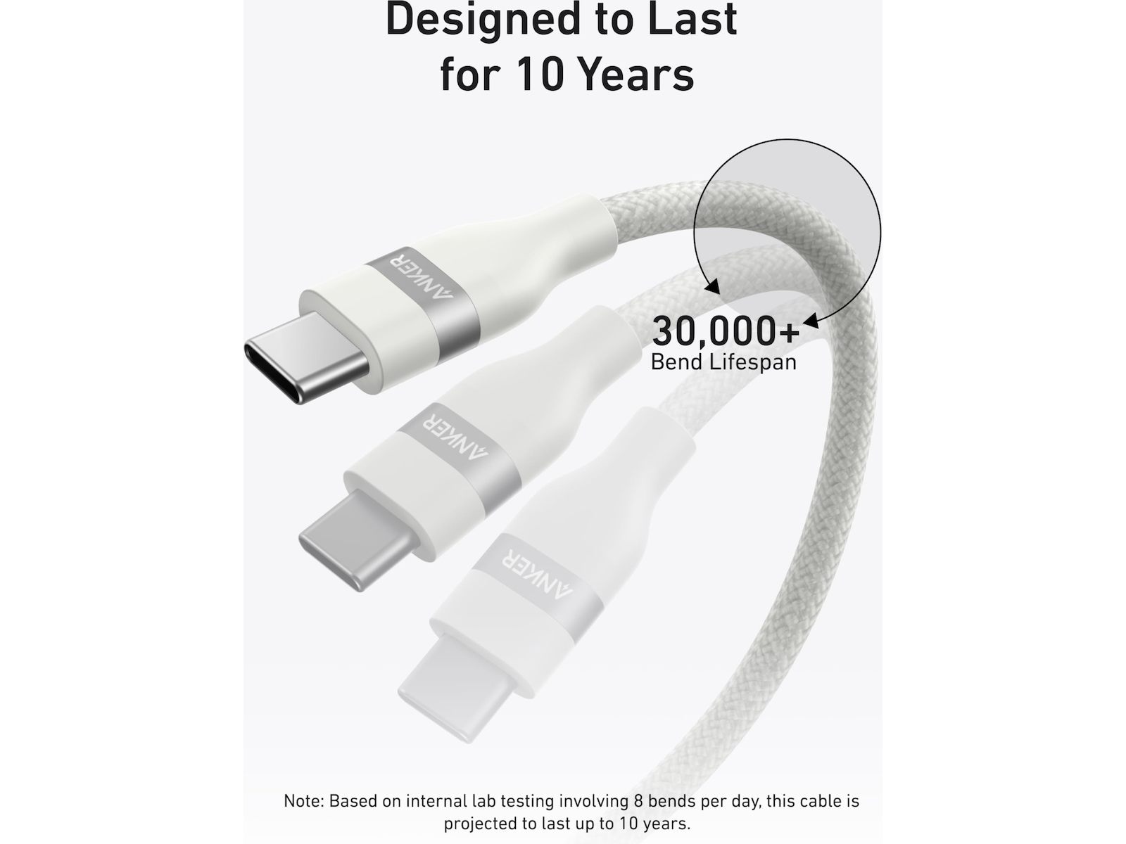Anker 240W USB-C flätat kabel 1,8m (vit) USB-kablar