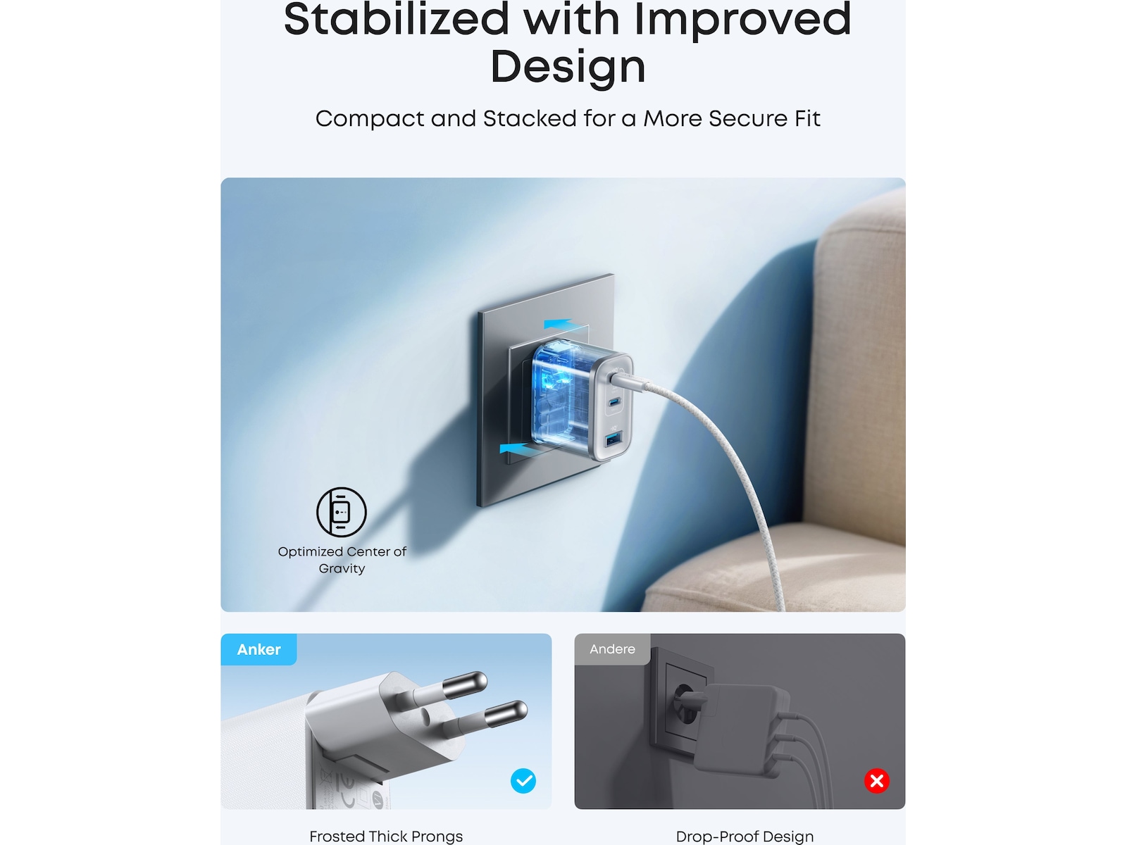 Anker Nano 70W Väggladdar (vit) Mobilladdare