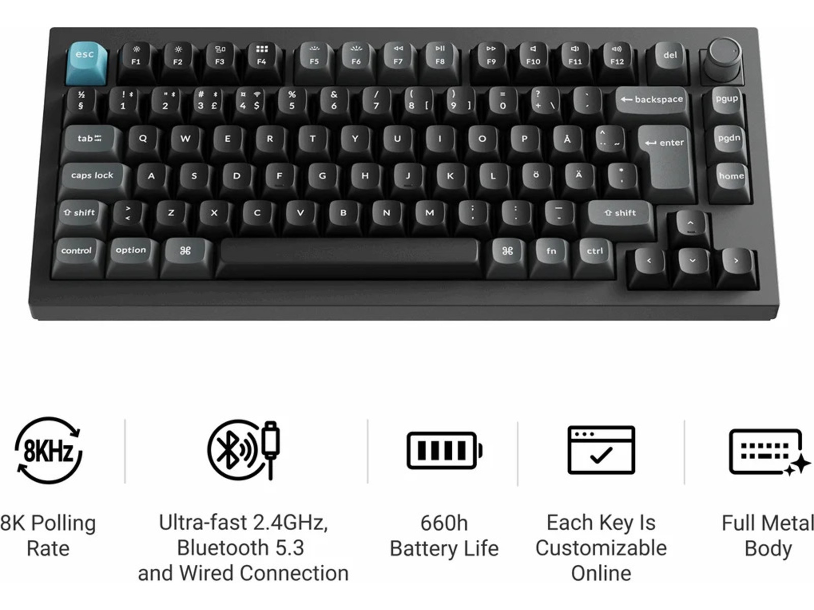 Keychron Q1 Ultra 75% 8K Red Trådlöst Gamingtangentbord Gamingtangentbord