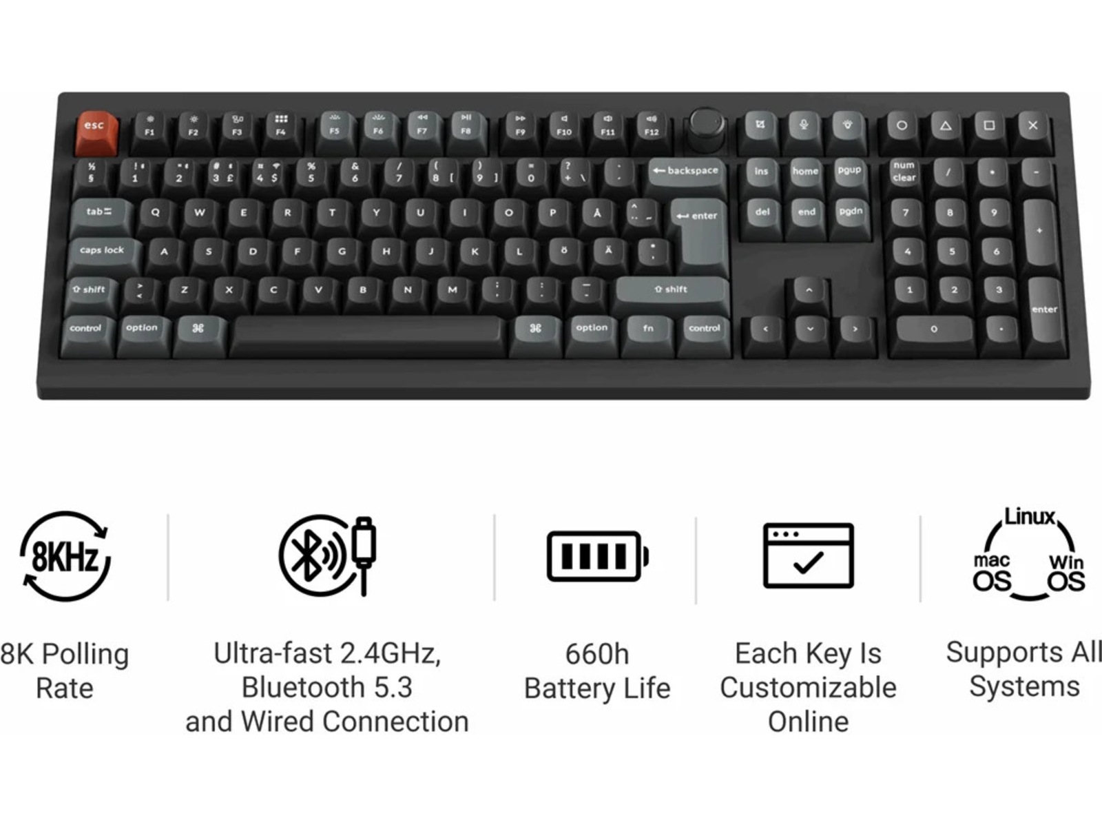Keychron V6 Ultra 100% 8K Red Trådlöst Gamingtangentbord Gamingtangentbord