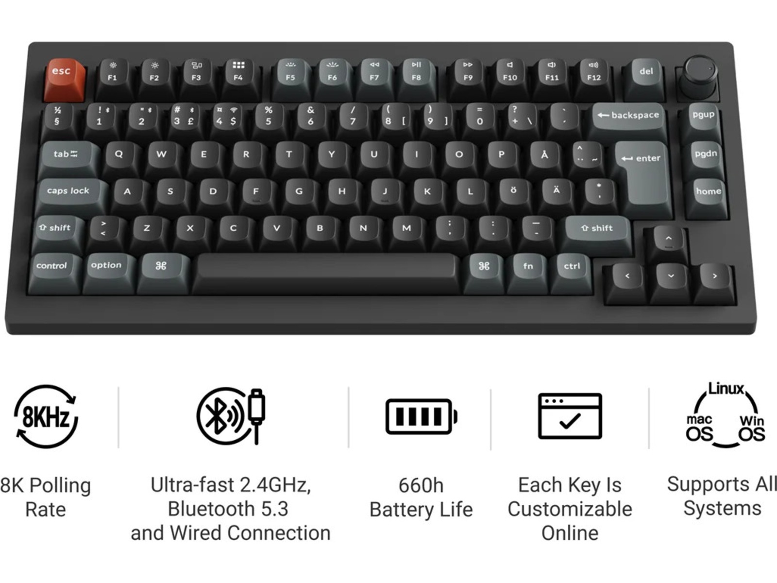 Keychron V1 Ultra 75% 8K Brown Trådlöst Gamingtangentbord Gamingtangentbord