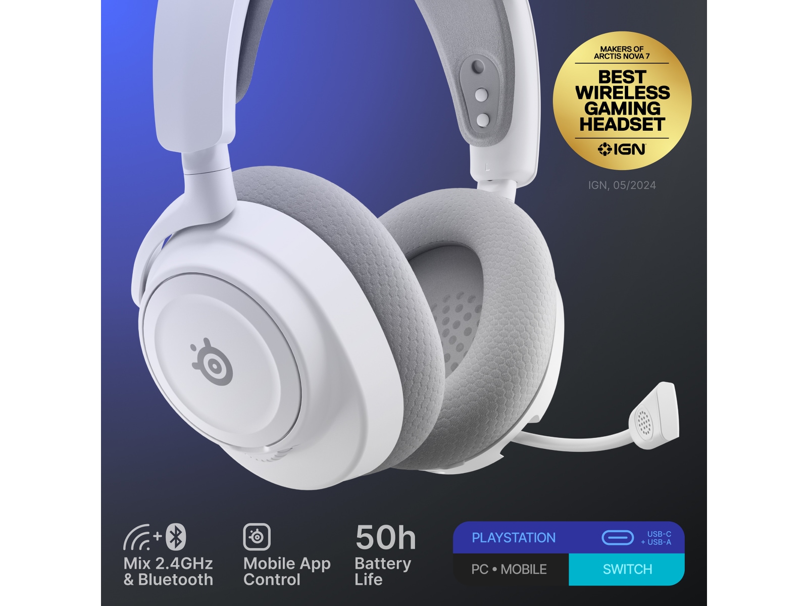 SteelSeries Arctis Nova 7P Gen 2 Trådlöst Gamingheadset (vit) -B-Grade Demo headset