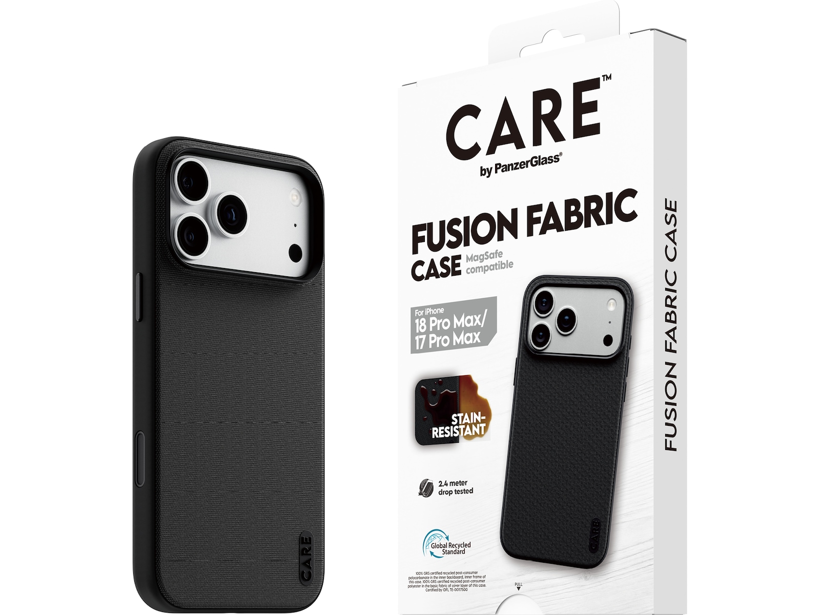 PanzerGlass CARE iPhone 17 Pro Max / 18 Pro Max Fusion Fabric fodral (svart) Mobilskal