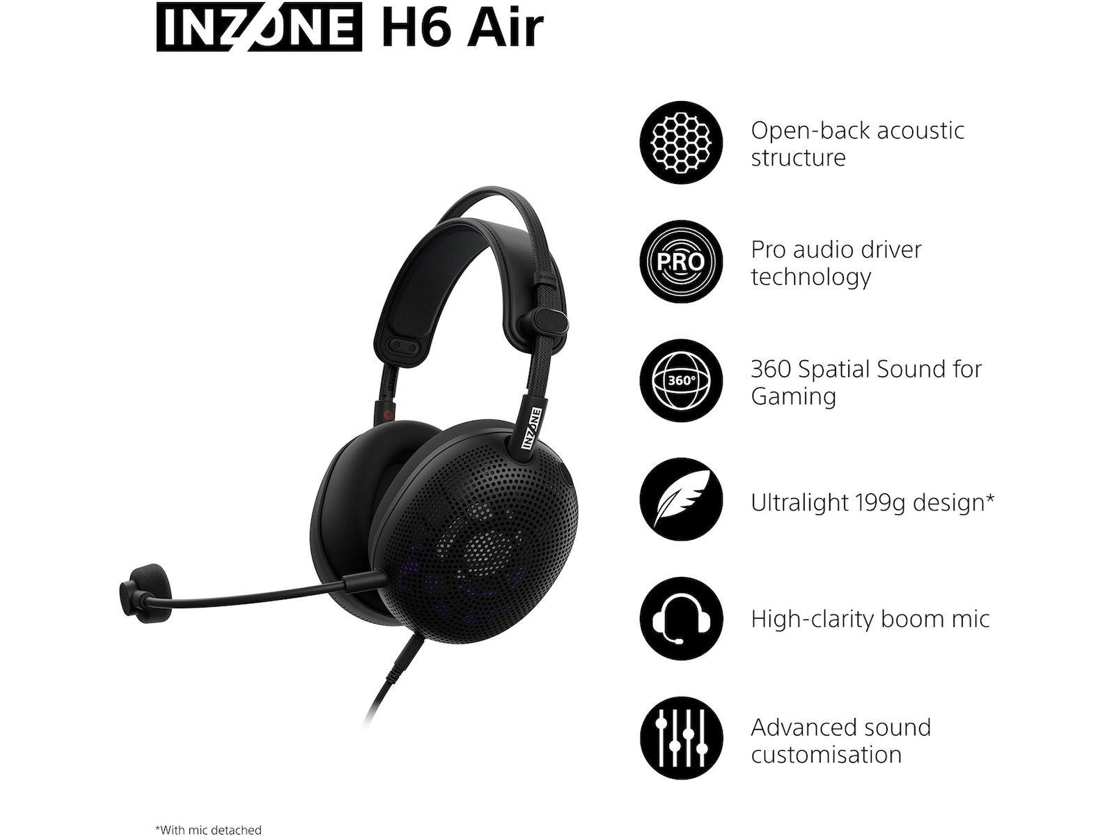 Sony INZONE H6 Air gaming-headset med öppen baksida (svart) -B-Grade Demo headset