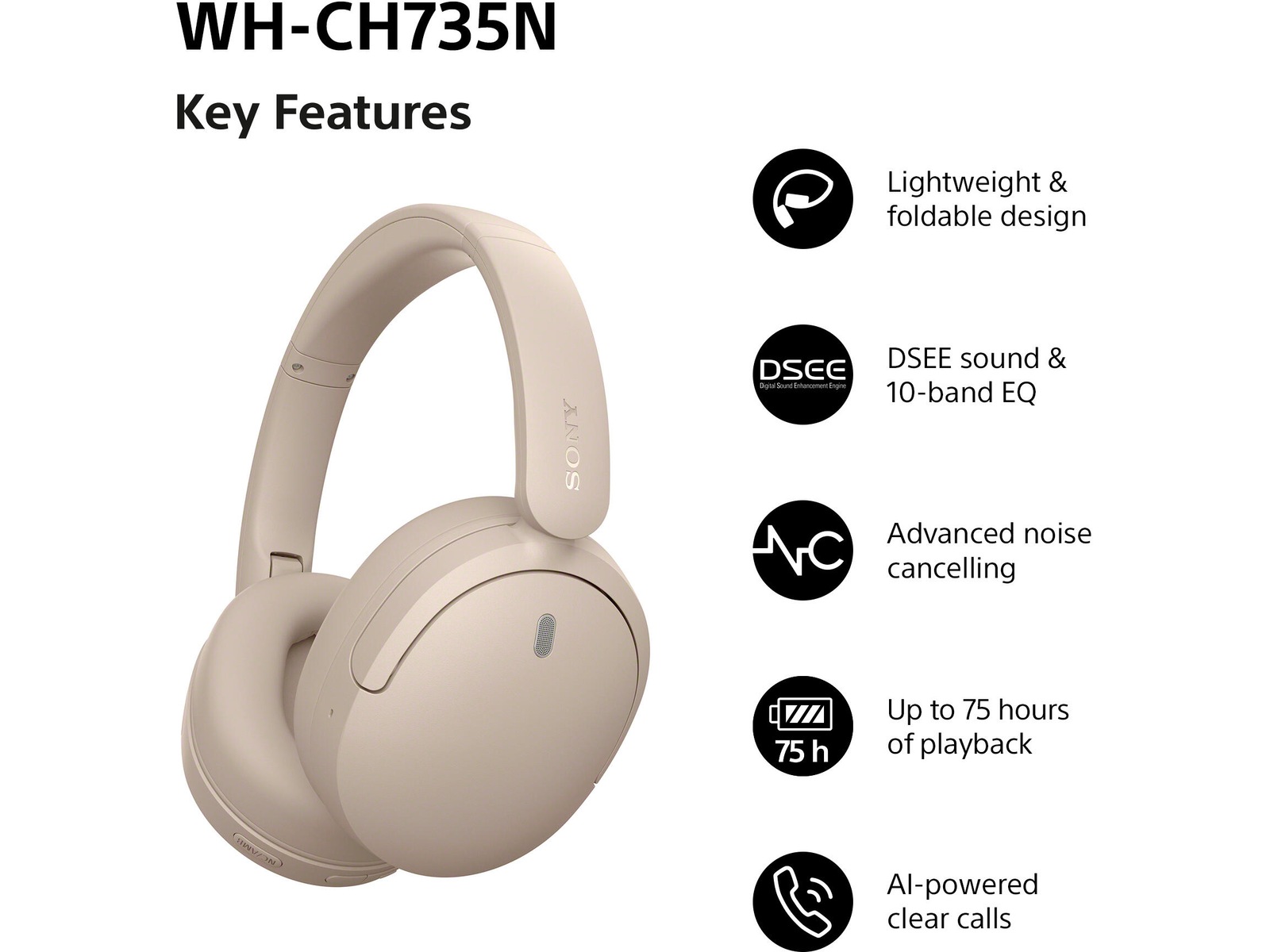 Sony WH-CH735N Trådlösa Hörlurar (beige) Hörlurar