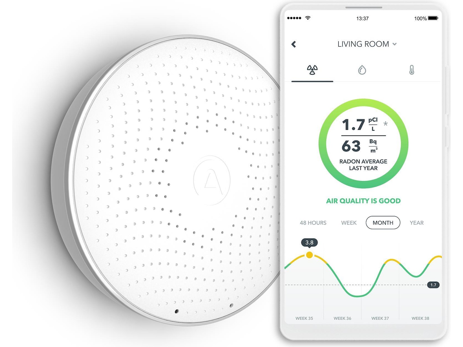 Airthings Wave Radonmäter (vit) Luftkvalitetsmätare