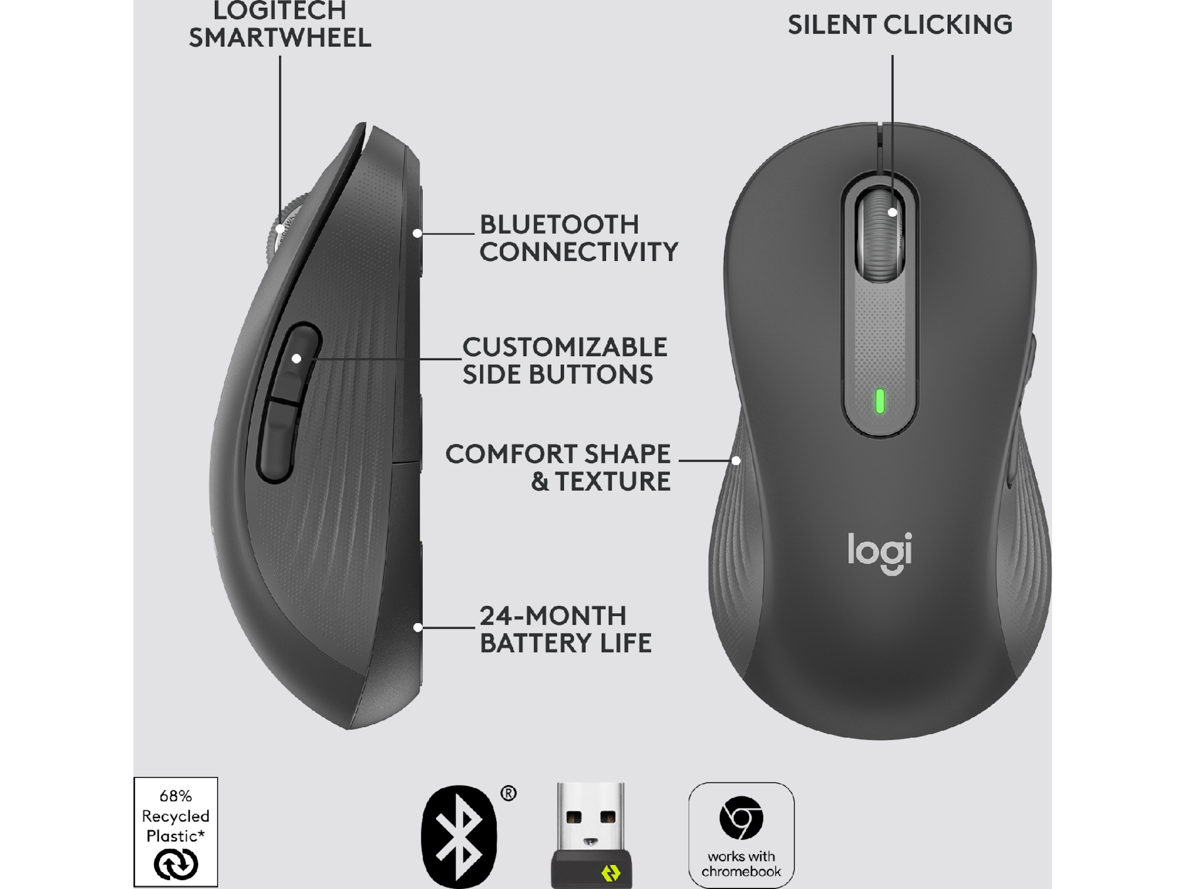 Logitech Signature M650 Large trådlös mus (grafitgrå) Mus