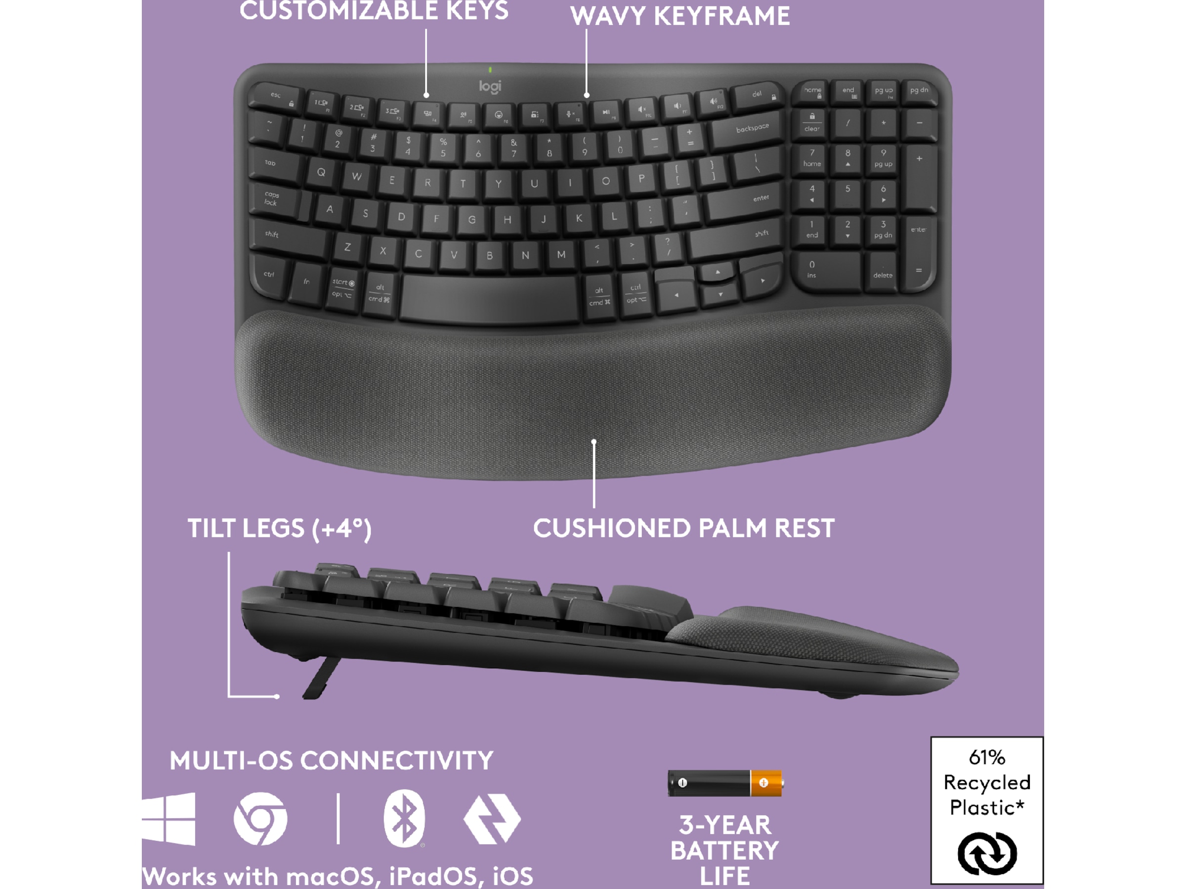 Logitech Wave Keys trådlöst tangentbord (grafit) Tangentbord
