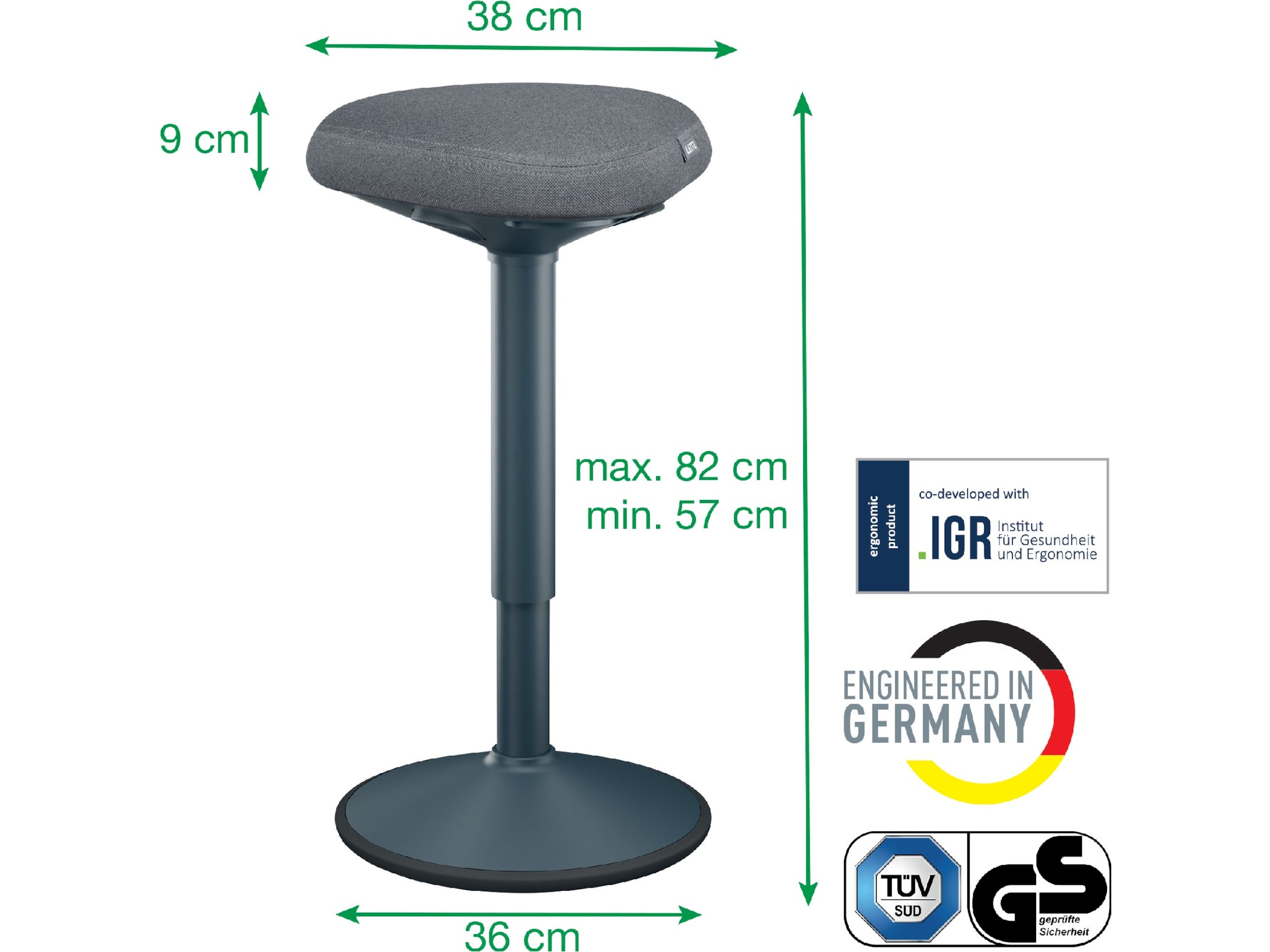 Leitz Ergo Active Balansstol med komfortsits, justerbar höjd 57-82 cm Kontorsstolar
