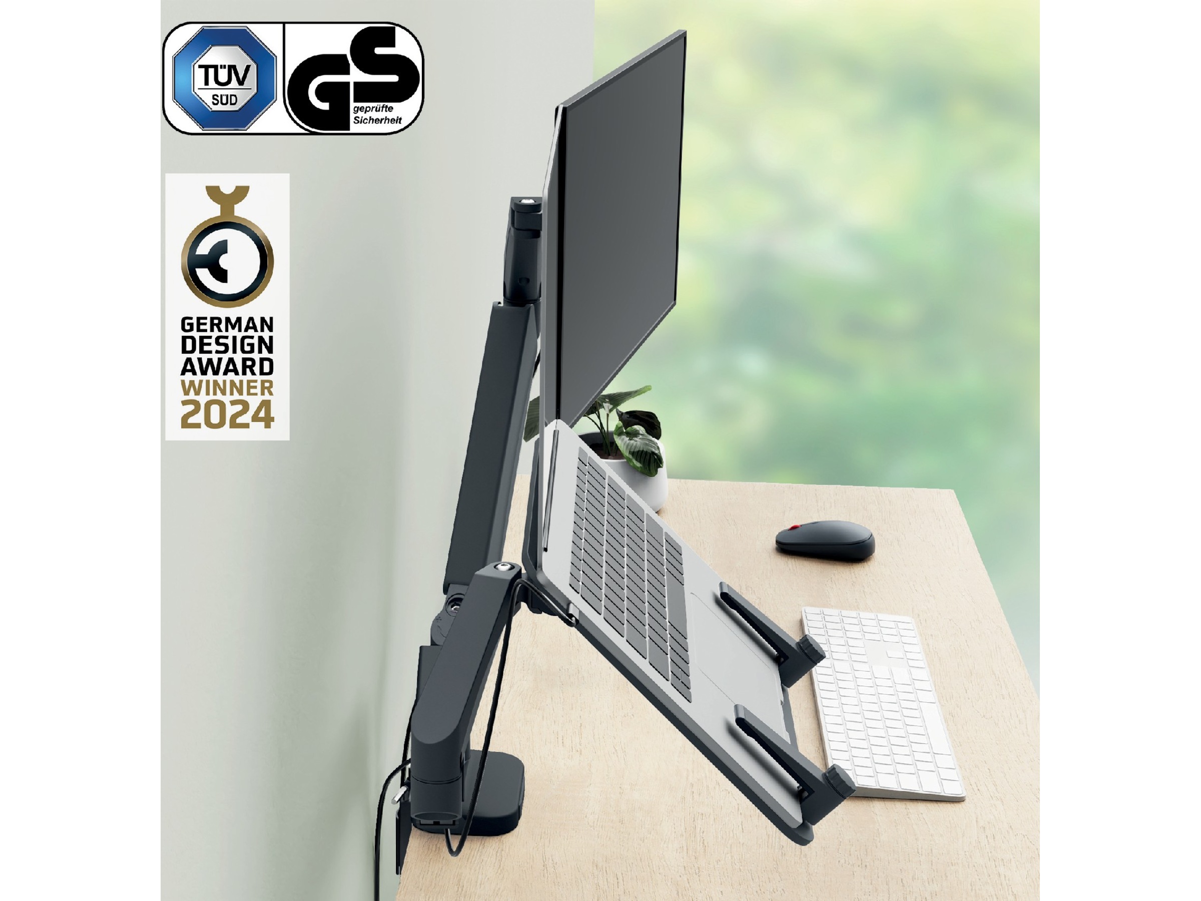 Leitz Ergo Monitorarm & Laptop-Stativ, platsbesparande Bord och väggfäste